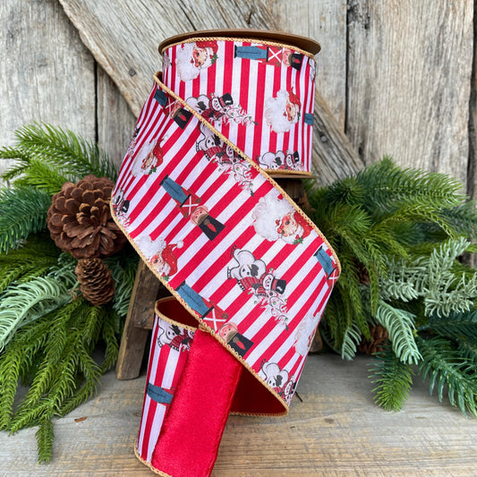 Vintage Nutcracker Christmas Ribbon: Christmas Red White Stripe, 4" x 10yds