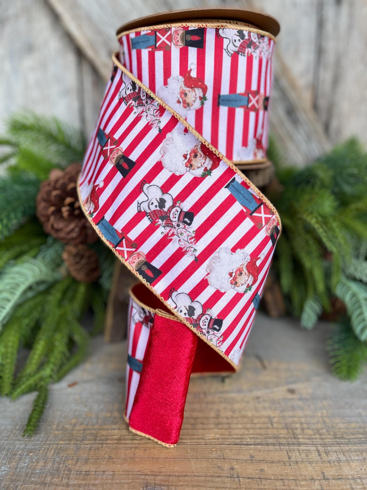 Vintage Nutcracker Christmas Ribbon: Christmas Red White Stripe, 4" x 10yds