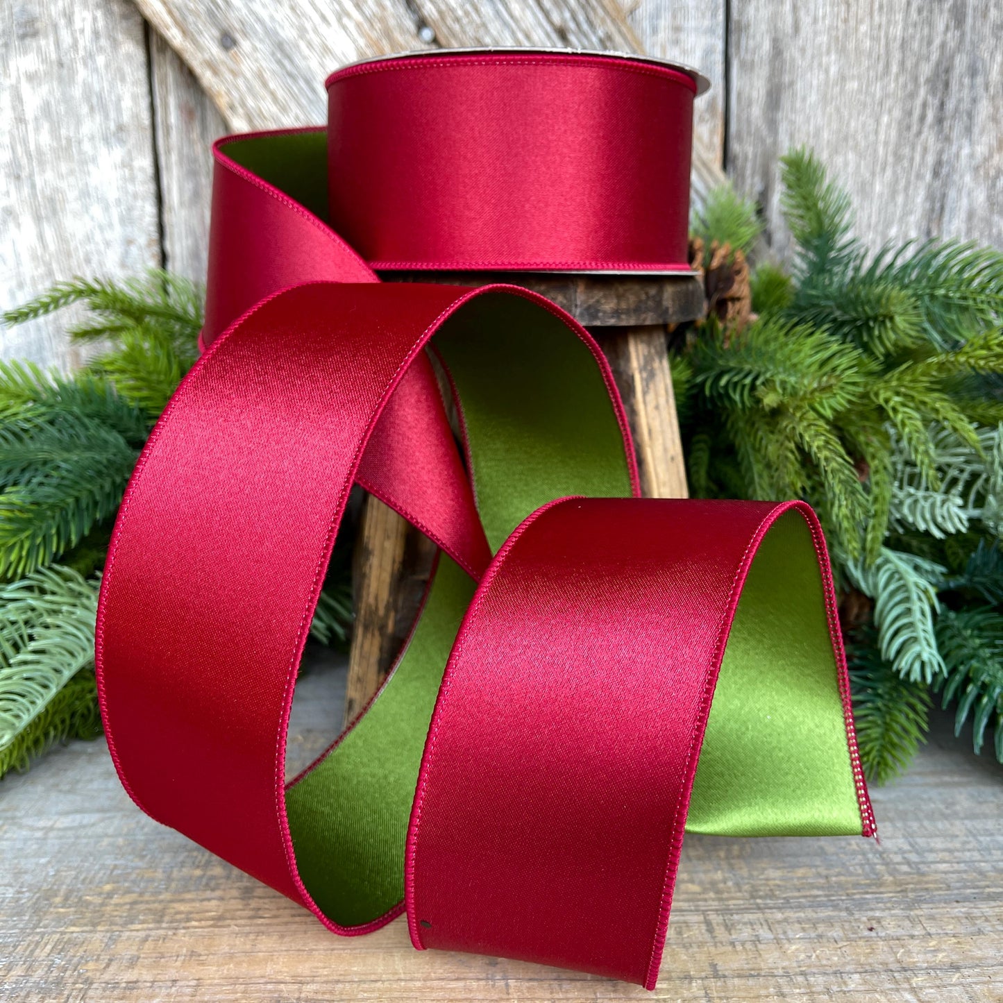 2.5" Ruby Green Satin Ribbon, Farrisilk Ribbon, Christmas Ribbon
