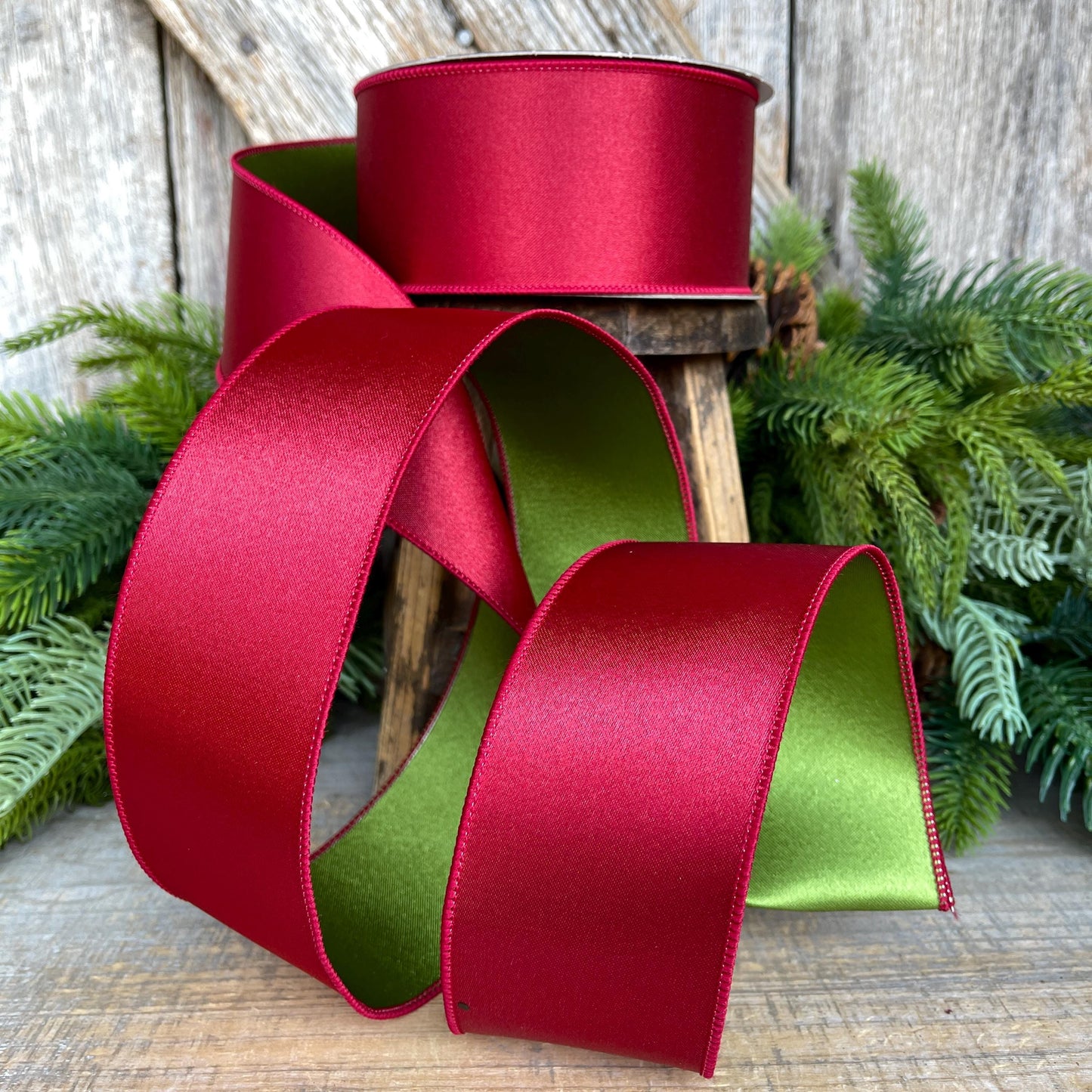 2.5" Ruby Green Satin Ribbon, Farrisilk Ribbon, Christmas Ribbon
