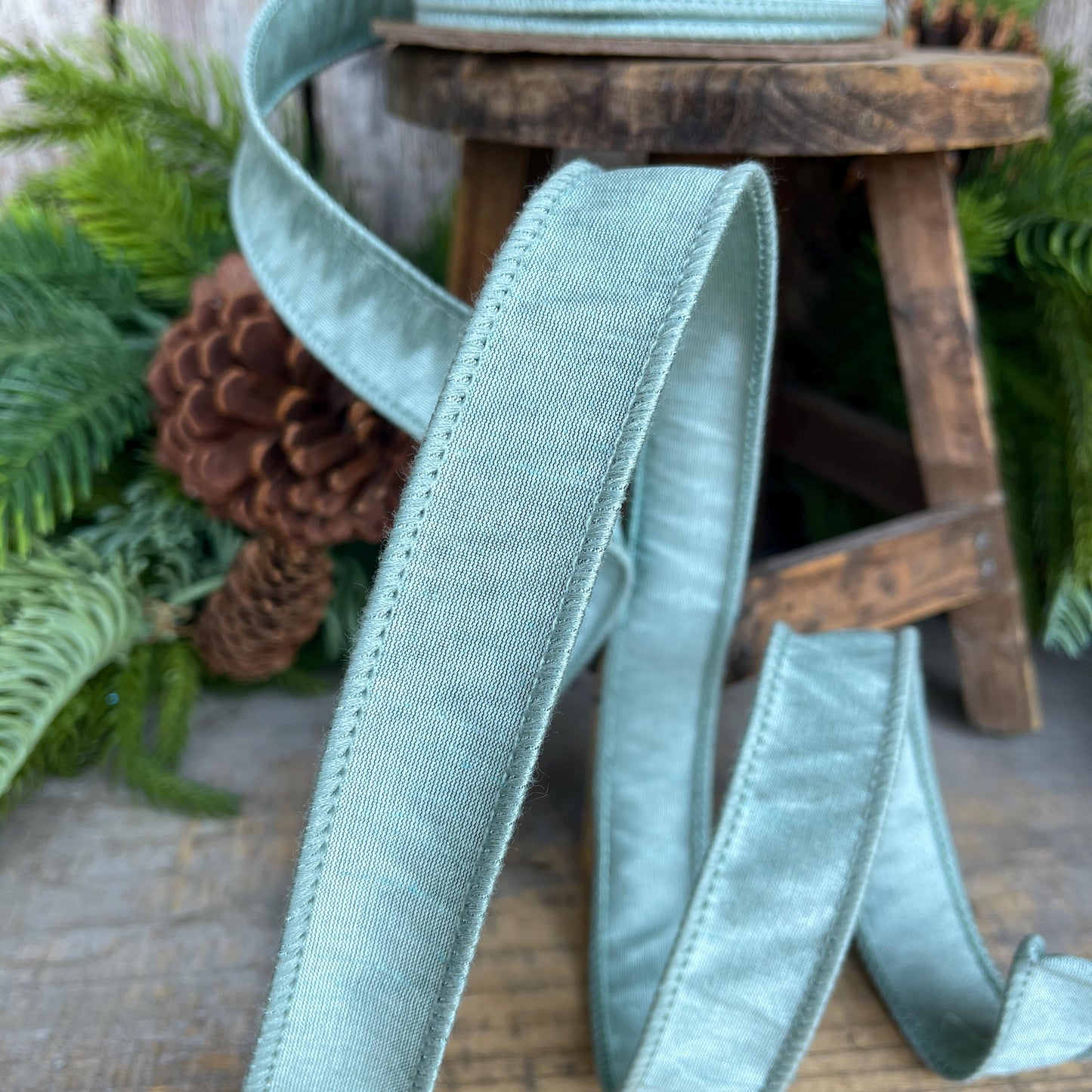 1" Seafoam Teal Dupioni Ribbon, Wired Ribbon, Teal Ribbon