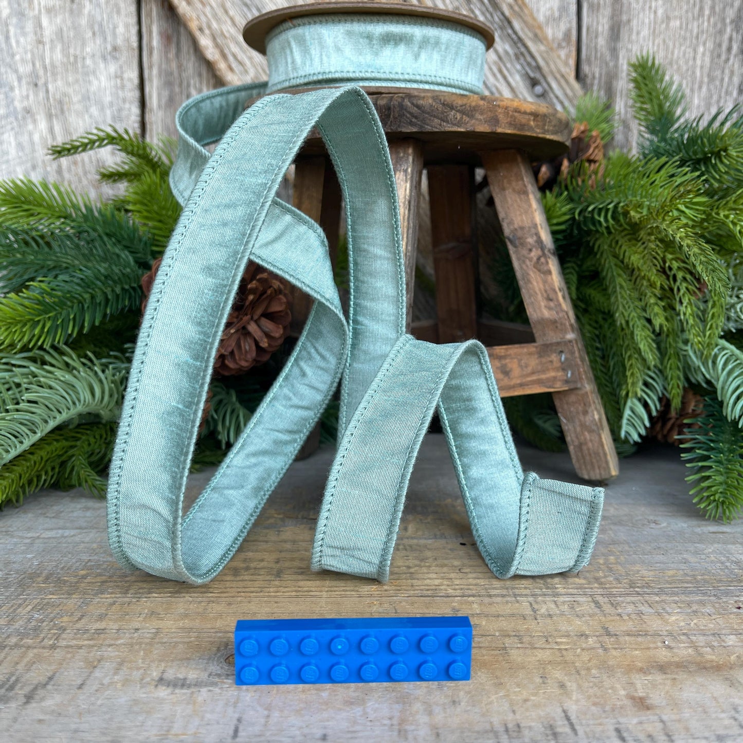 1" Seafoam Teal Dupioni Ribbon, Wired Ribbon, Teal Ribbon