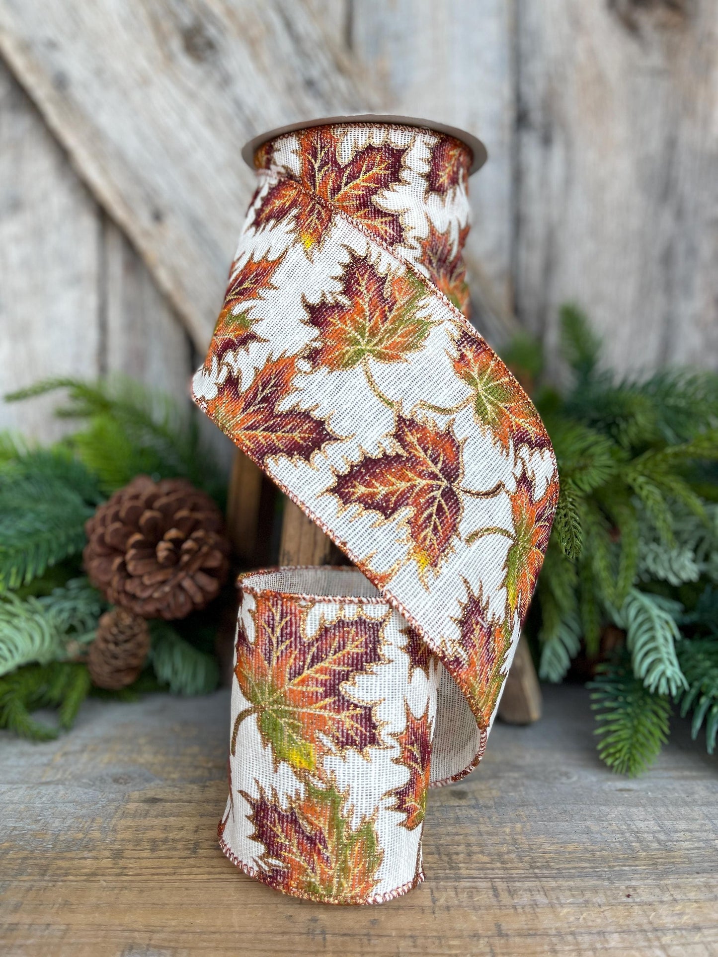 4" Fall Leaves Ribbon, Burlap Fall Leaf Ribbon, Fall Decor