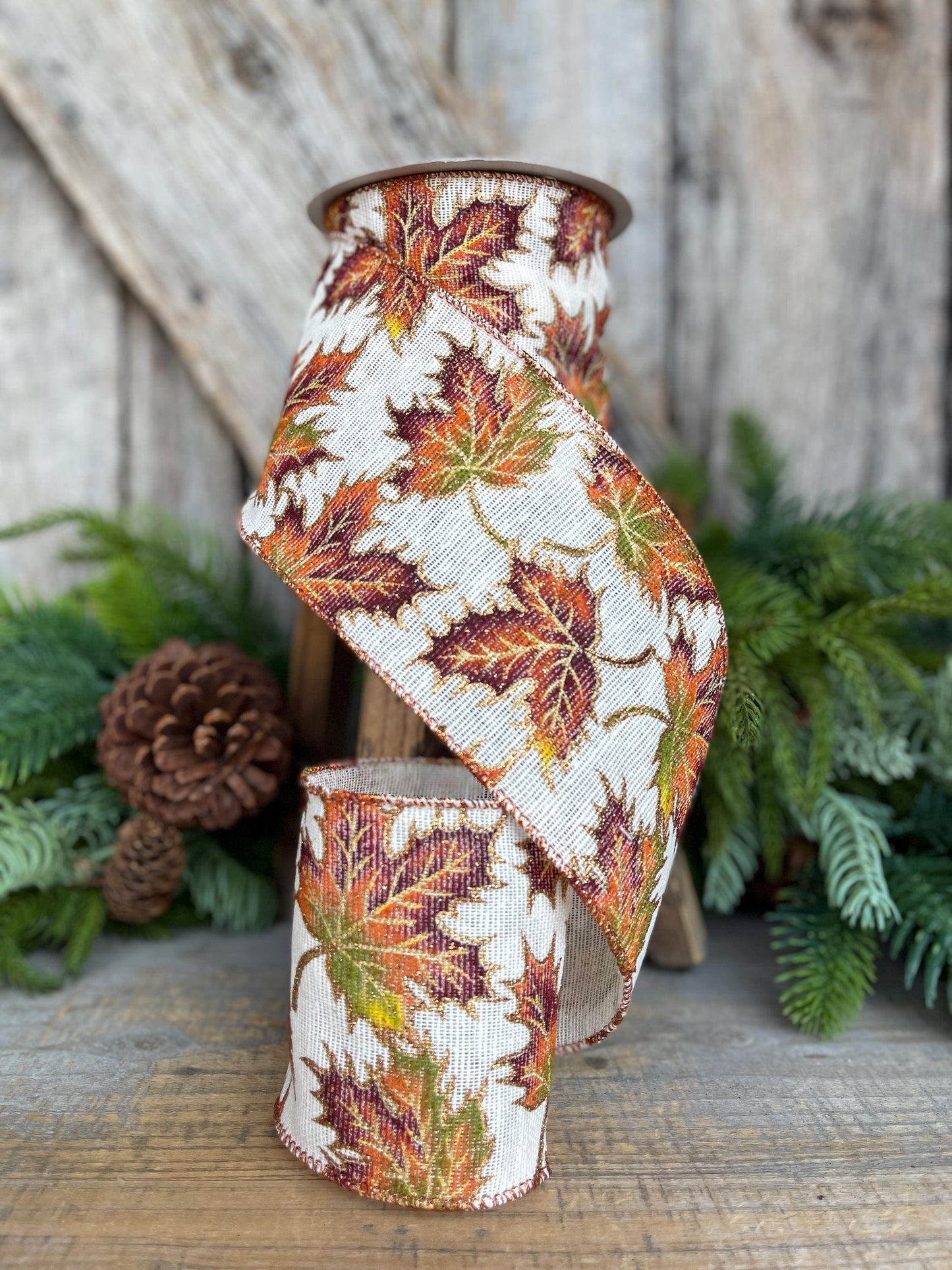 4" Fall Leaves Ribbon, Burlap Fall Leaf Ribbon, Fall Decor