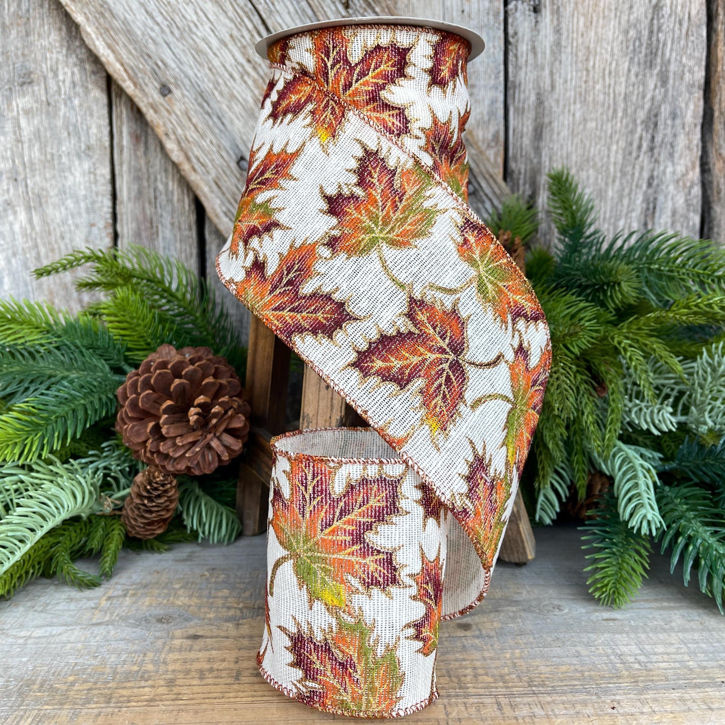 4" Fall Leaves Ribbon, Burlap Fall Leaf Ribbon, Fall Decor