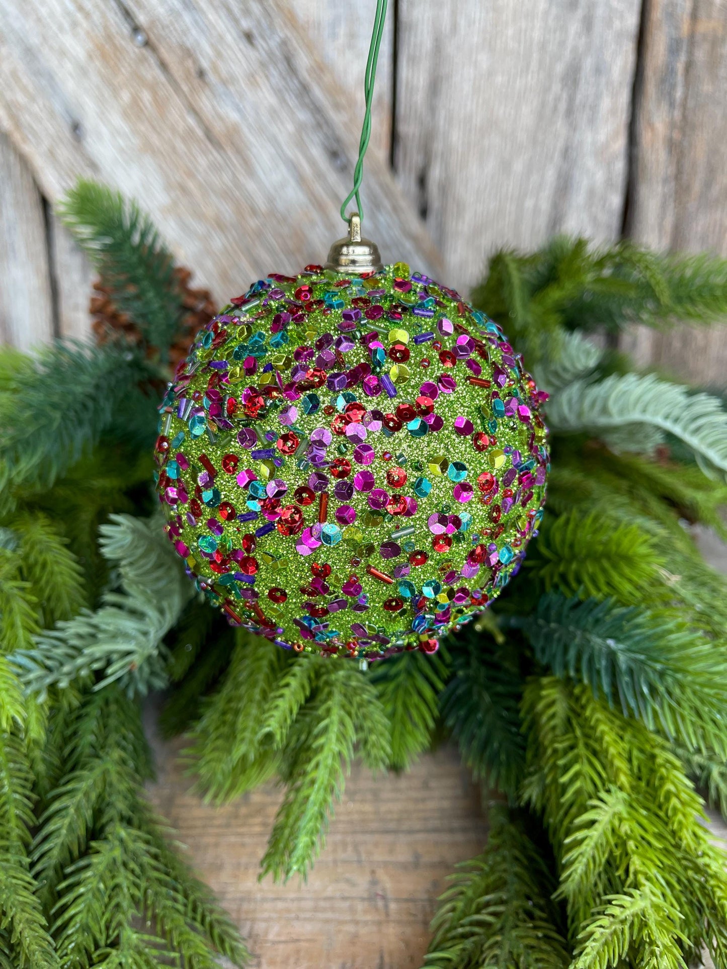 4" Lime Green Ornament, Green Speckle Ornament, Farrisilk Ornament