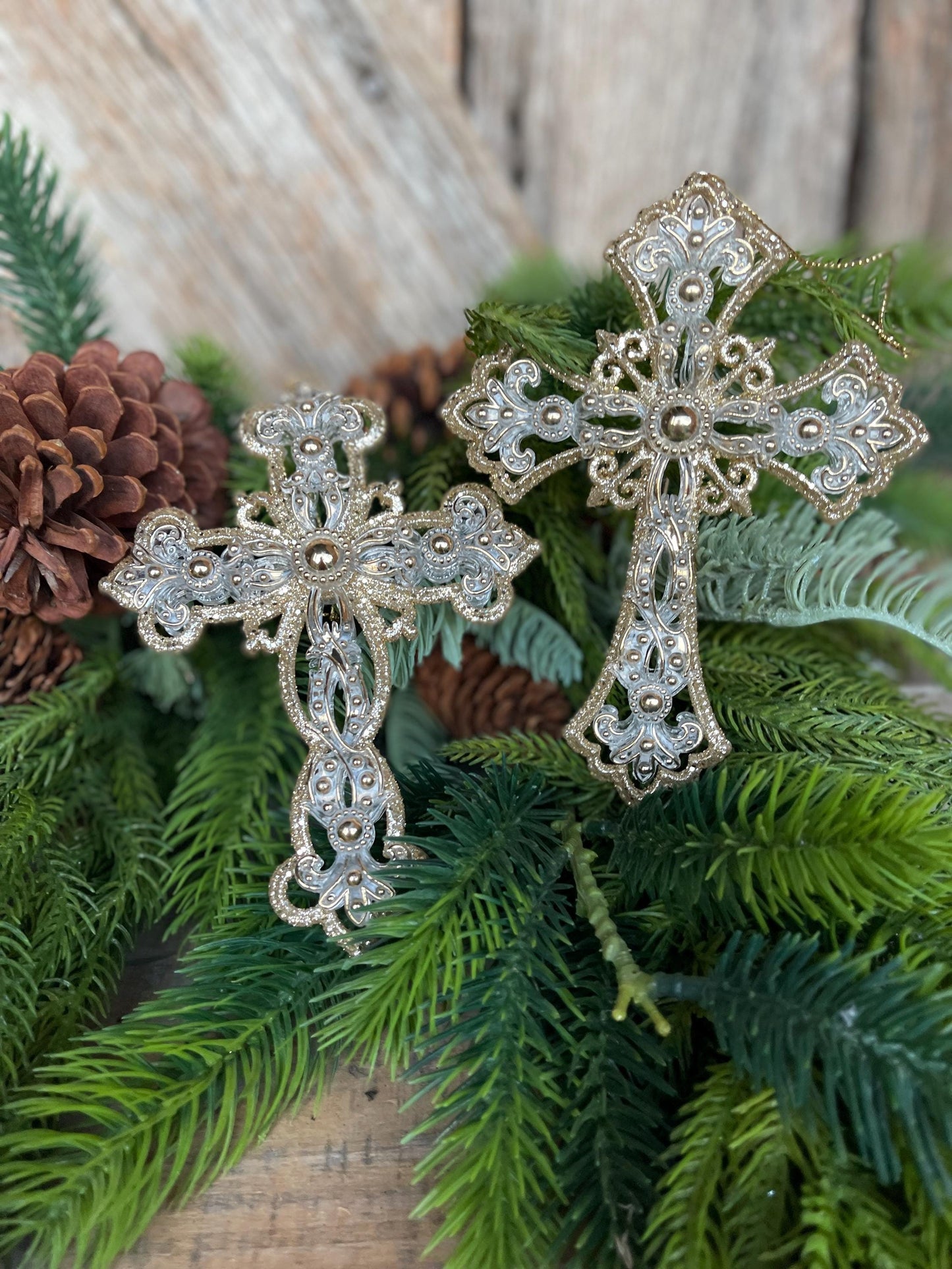 6" Cross Ornaments, Gold Silver Cross Ornament, Religious Ornaments, Christmas Ornaments, Christmas Gift, Christmas Decor