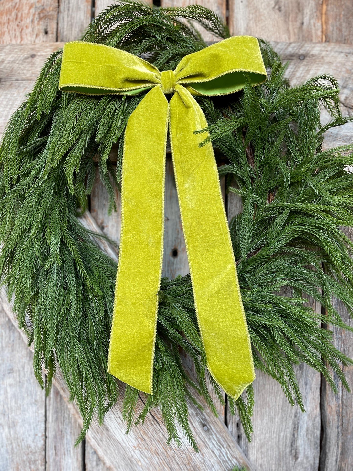 18" Lime Green Velvet Bow, Wreath Bow, Christmas Bow, Velvet Bow, Simple Bow, Unwired Bow, Bow for Christmas Tree, Bow for Wreath (bow only)