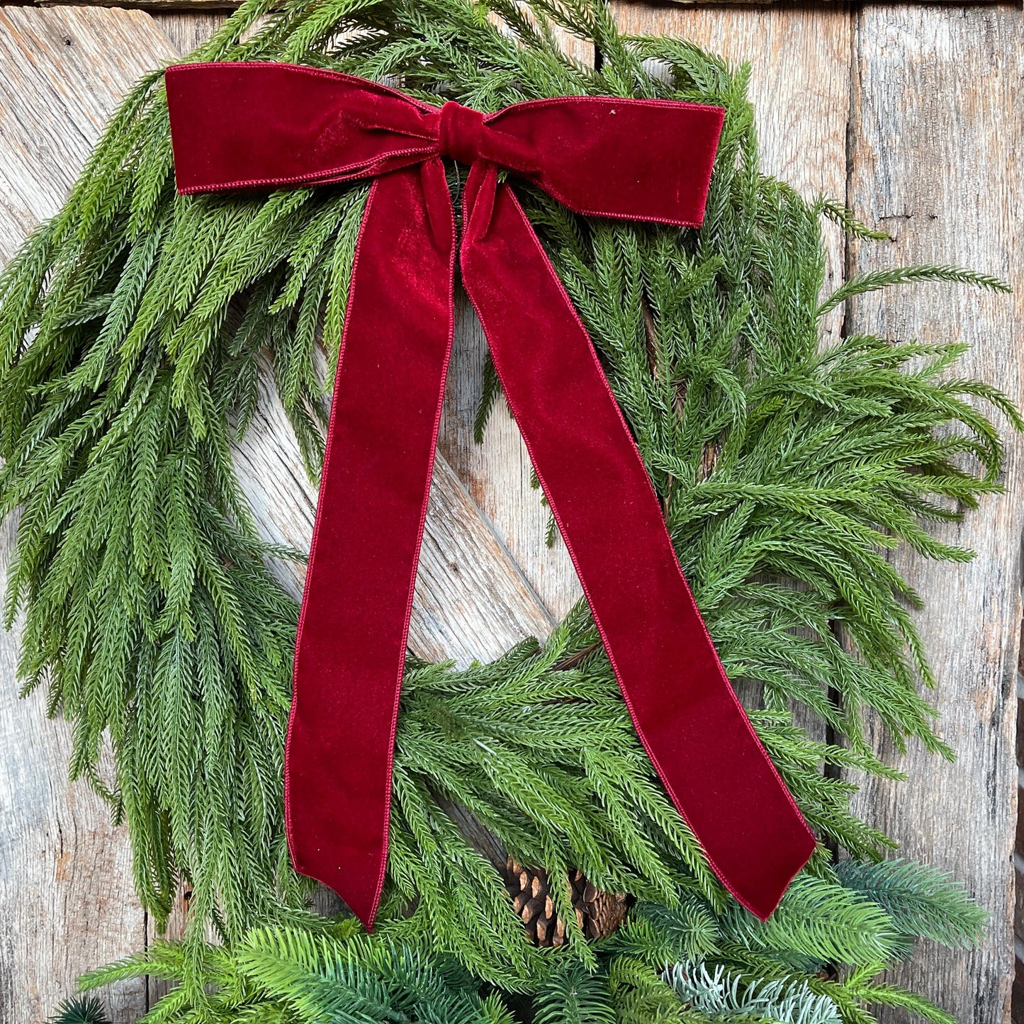 18" Burgundy Velvet Bow, Wreath Bow, Christmas Bow, Ruby Velvet Bow, Simple Bow, Unwired Bow, Bow for Christmas Tree, (bow only)