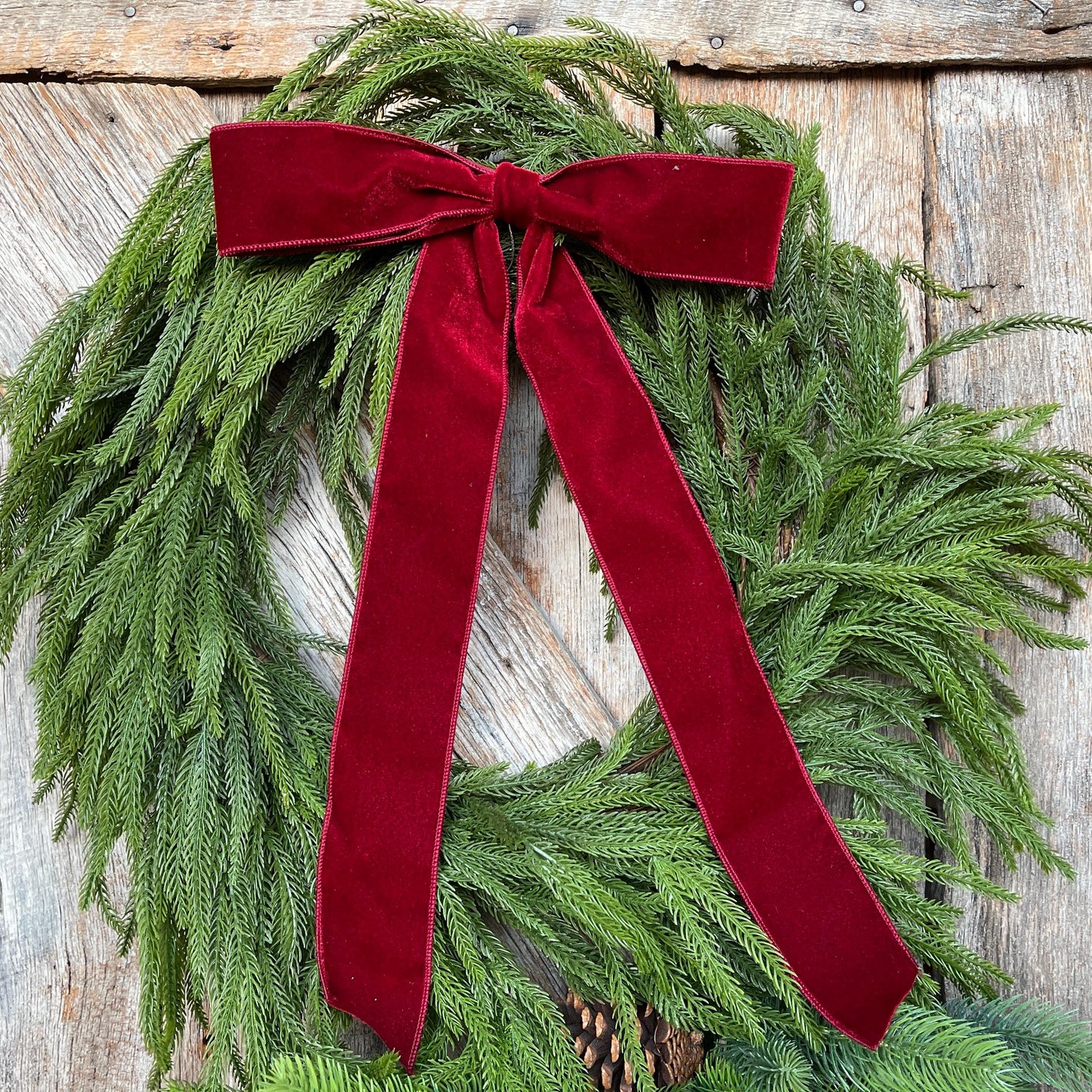 18" Burgundy Velvet Bow, Wreath Bow, Christmas Bow, Ruby Velvet Bow, Simple Bow, Unwired Bow, Bow for Christmas Tree, (bow only)
