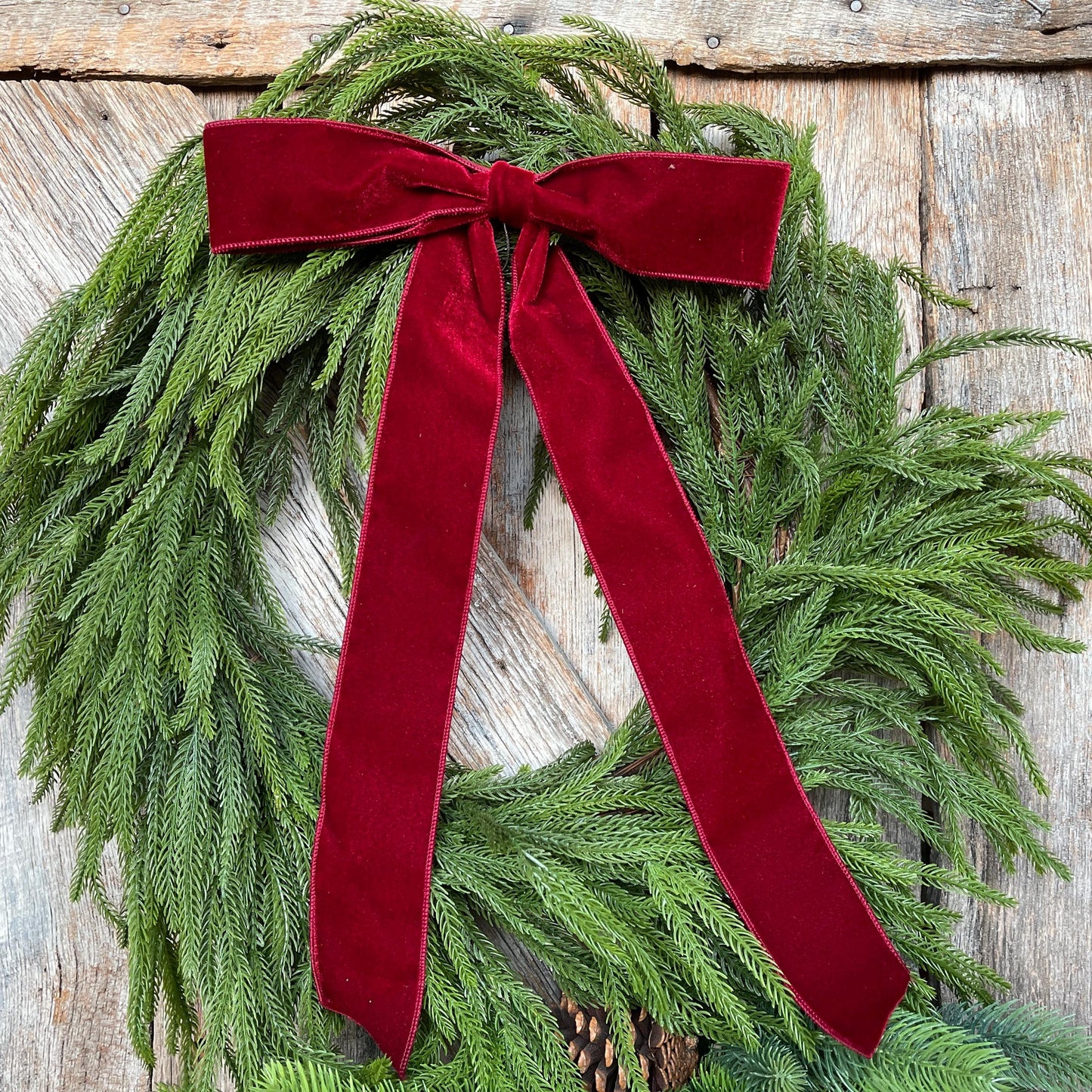 18" Burgundy Velvet Bow, Wreath Bow, Christmas Bow, Ruby Velvet Bow, Simple Bow, Unwired Bow, Bow for Christmas Tree, (bow only)