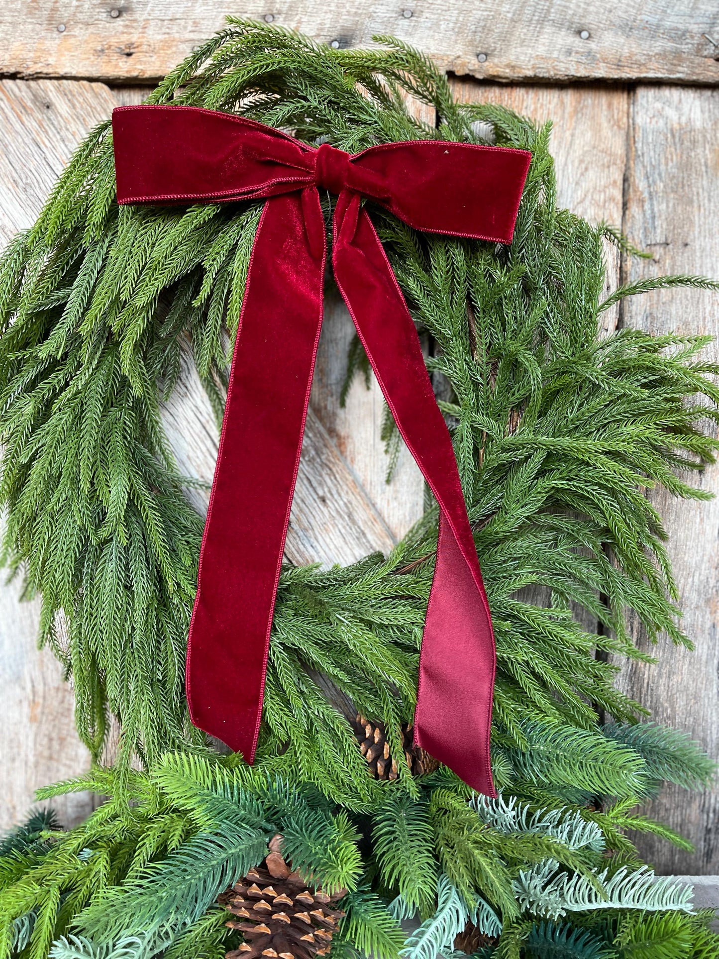 18" Burgundy Velvet Bow, Wreath Bow, Christmas Bow, Ruby Velvet Bow, Simple Bow, Unwired Bow, Bow for Christmas Tree, (bow only)
