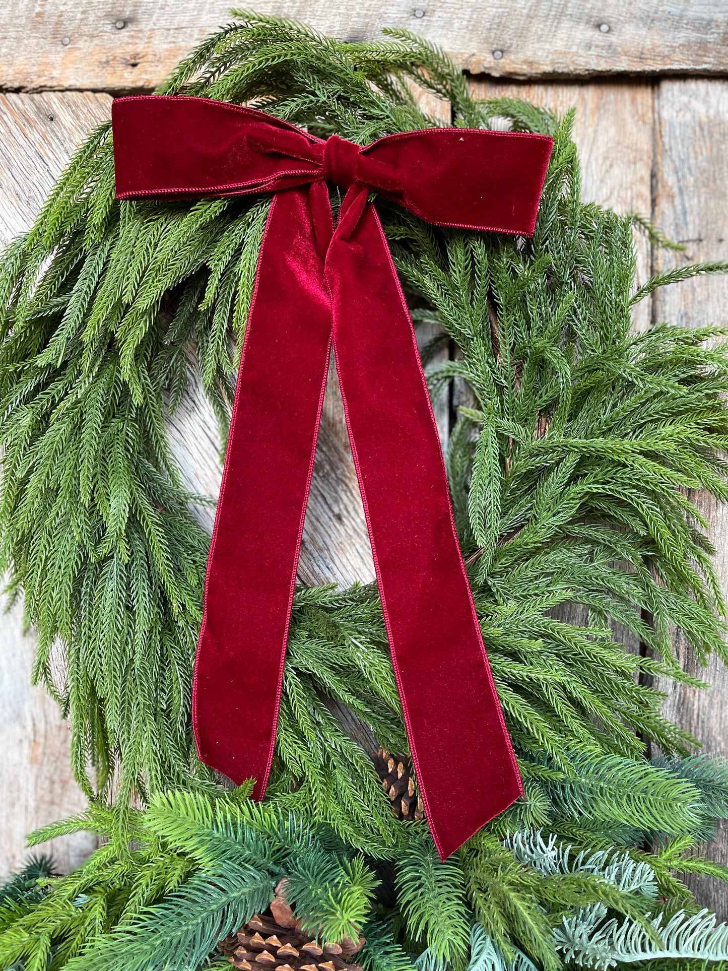 18" Burgundy Velvet Bow, Wreath Bow, Christmas Bow, Ruby Velvet Bow, Simple Bow, Unwired Bow, Bow for Christmas Tree, (bow only)