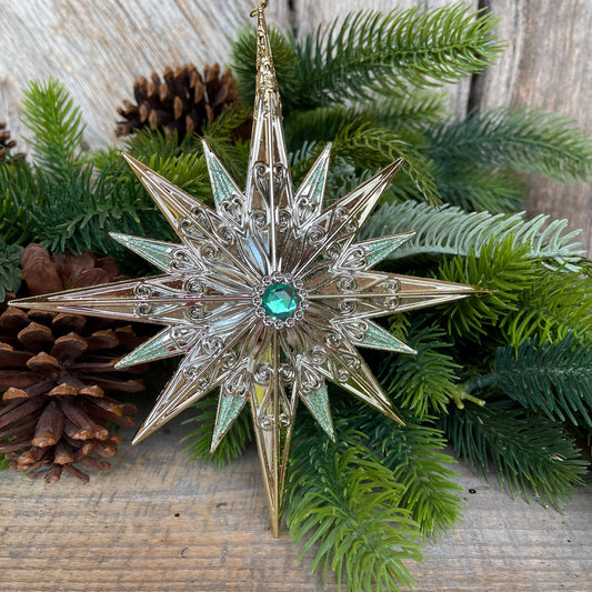 7" Gold Aqua Star Ornament, Star Jewel Oranament, Star Ornament,Christmas Star Ornament