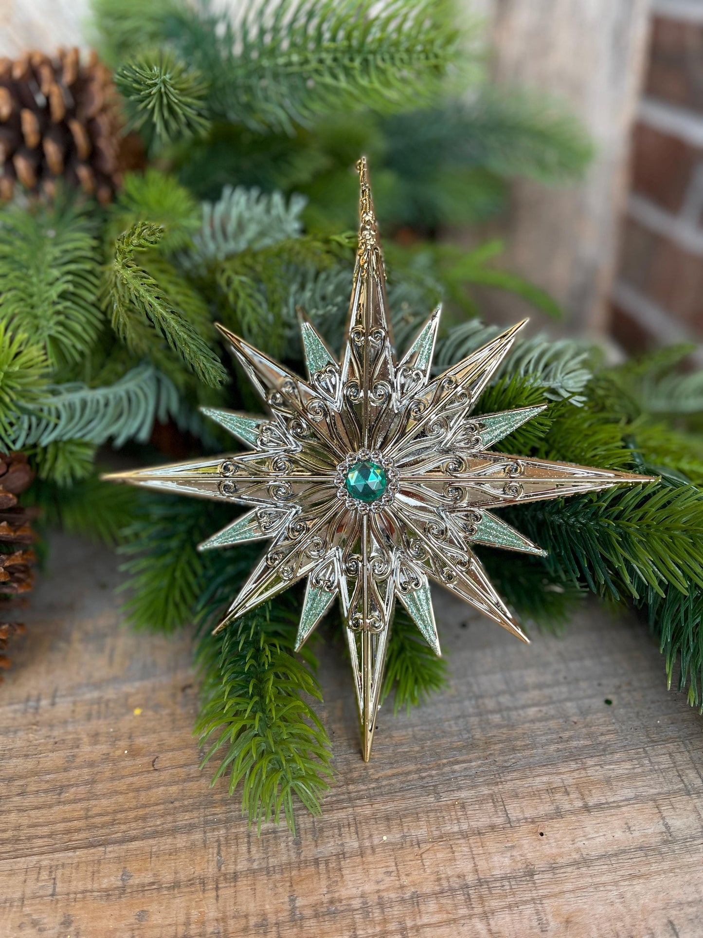 7" Gold Aqua Star Ornament, Star Jewel Oranament, Star Ornament,Christmas Star Ornament, Christmas Ornament, Aqua Gold Star, Mint Green Star