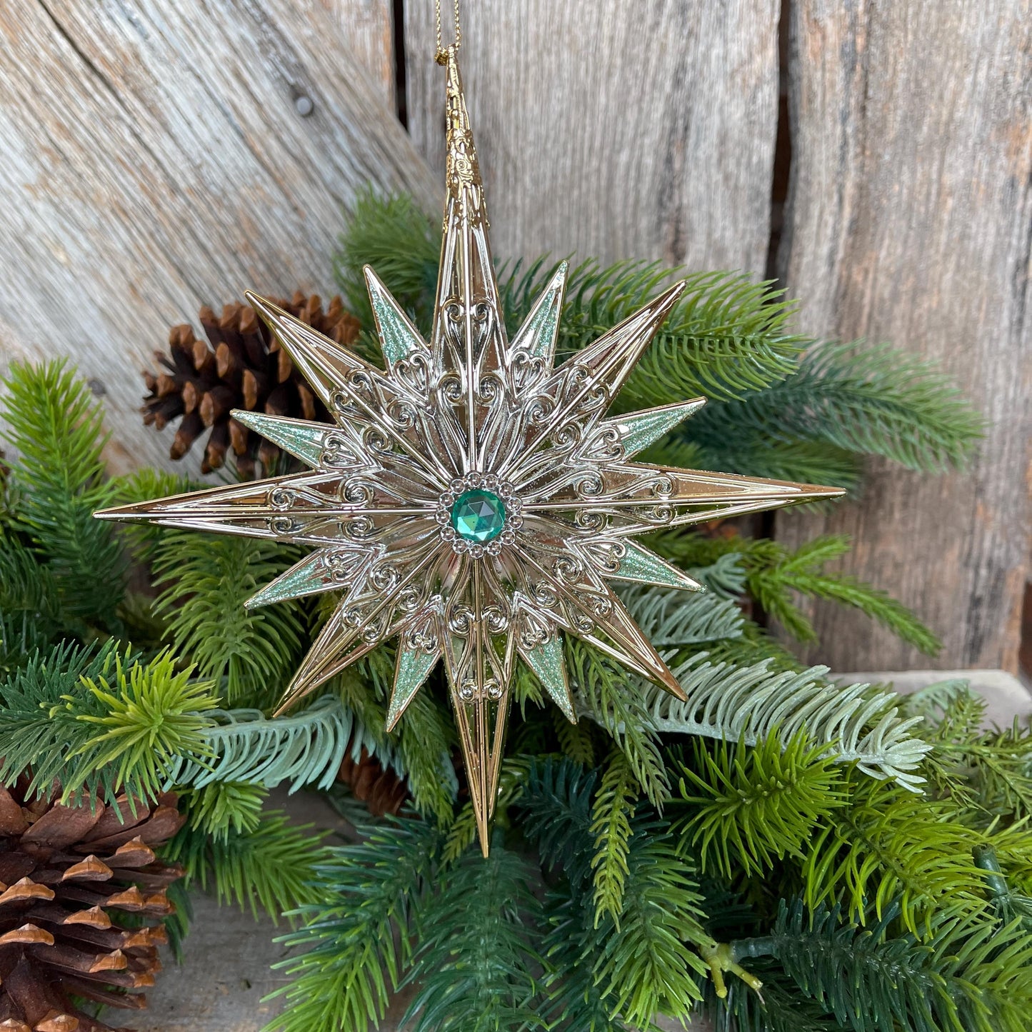 7" Gold Aqua Star Ornament, Star Jewel Oranament, Star Ornament,Christmas Star Ornament, Christmas Ornament, Aqua Gold Star, Mint Green Star