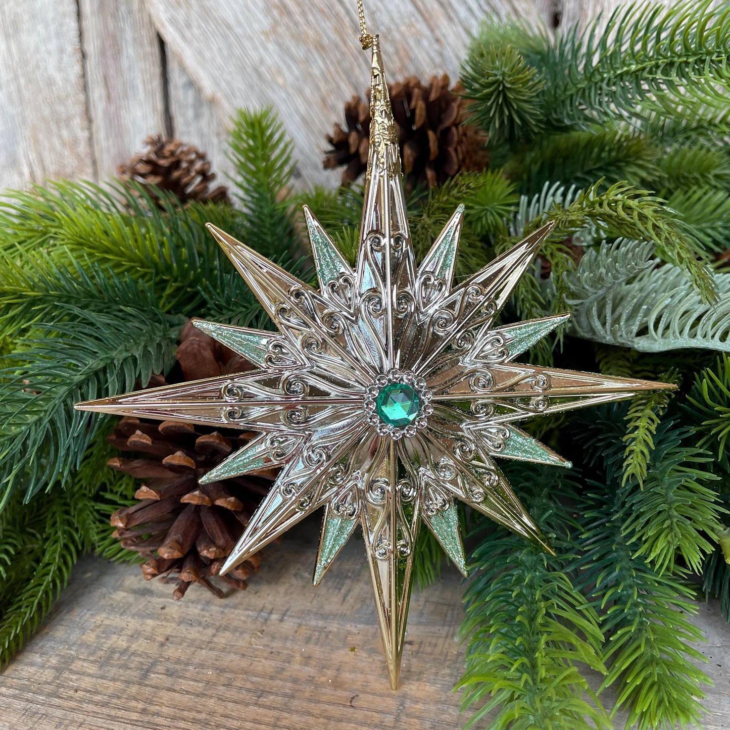7" Gold Aqua Star Ornament, Star Jewel Oranament, Star Ornament,Christmas Star Ornament, Christmas Ornament, Aqua Gold Star, Mint Green Star
