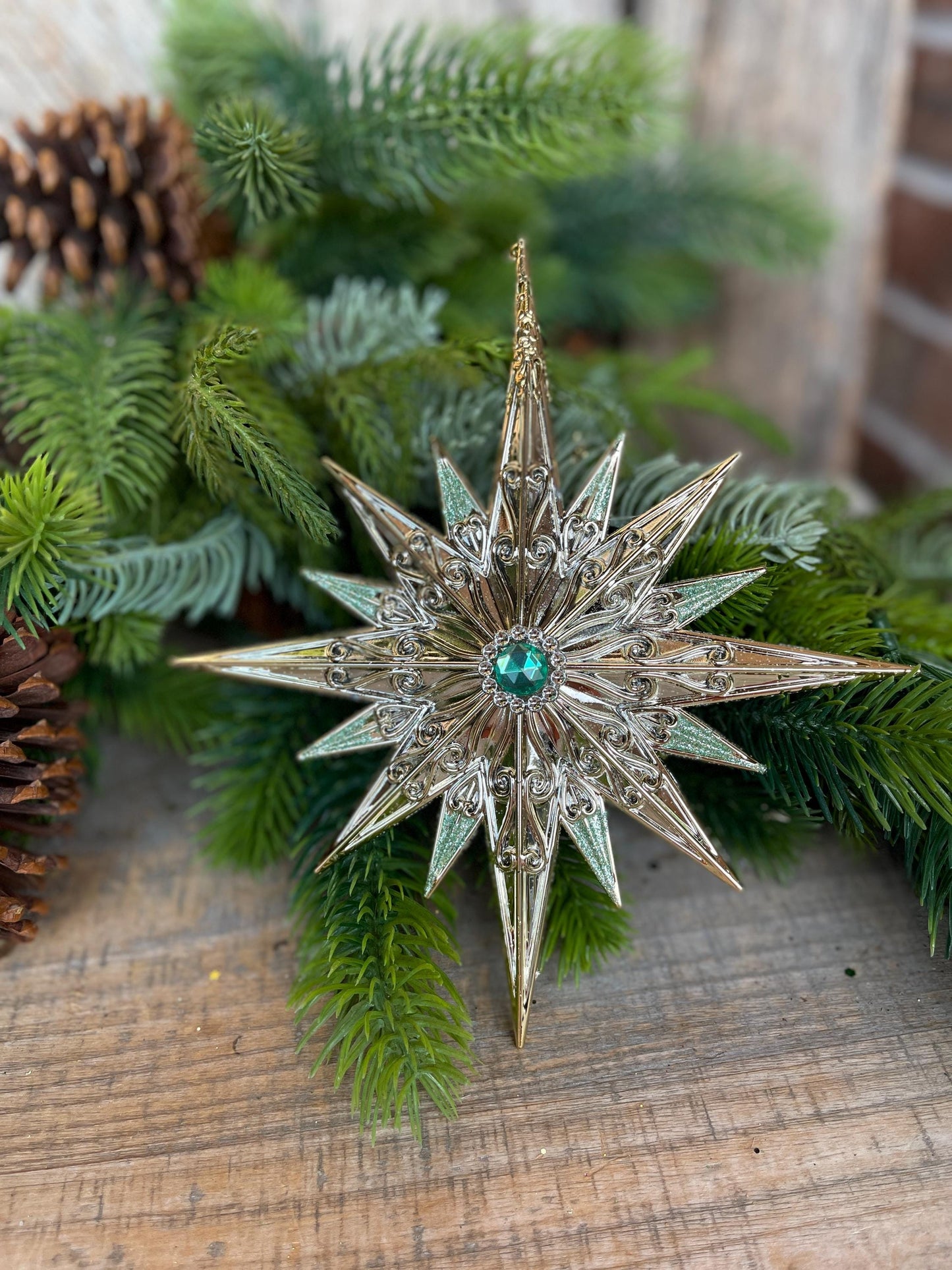 7" Gold Aqua Star Ornament, Star Jewel Oranament, Star Ornament,Christmas Star Ornament, Christmas Ornament, Aqua Gold Star, Mint Green Star