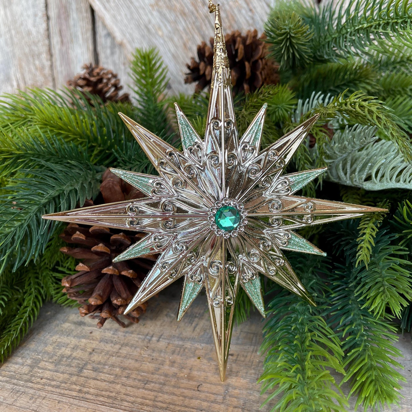 7" Gold Aqua Star Ornament, Star Jewel Oranament, Star Ornament,Christmas Star Ornament, Christmas Ornament, Aqua Gold Star, Mint Green Star