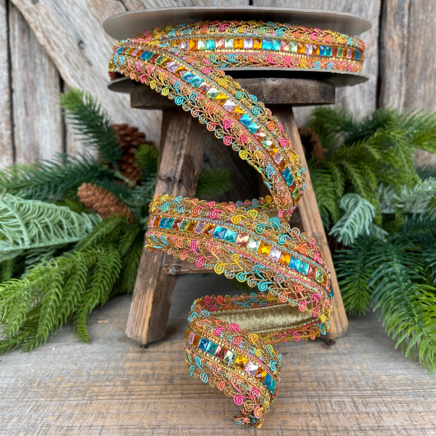 1.5" Sherbert Swirls Ribbon, Farrisilk Ribbon, Jeweled RIbbon