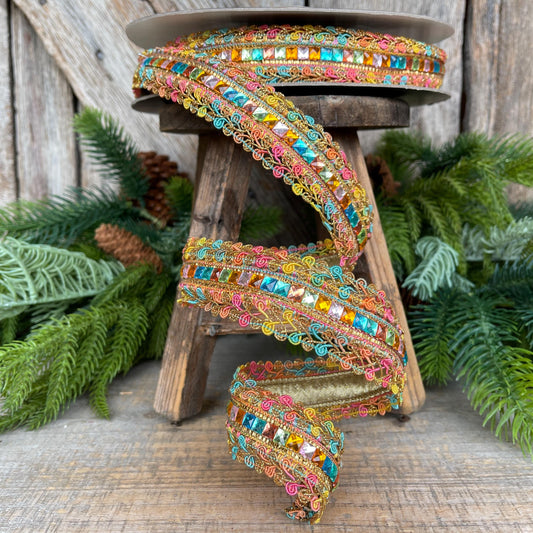 1.5" Sherbert Swirls Ribbon, Farrisilk Ribbon, Jeweled RIbbon