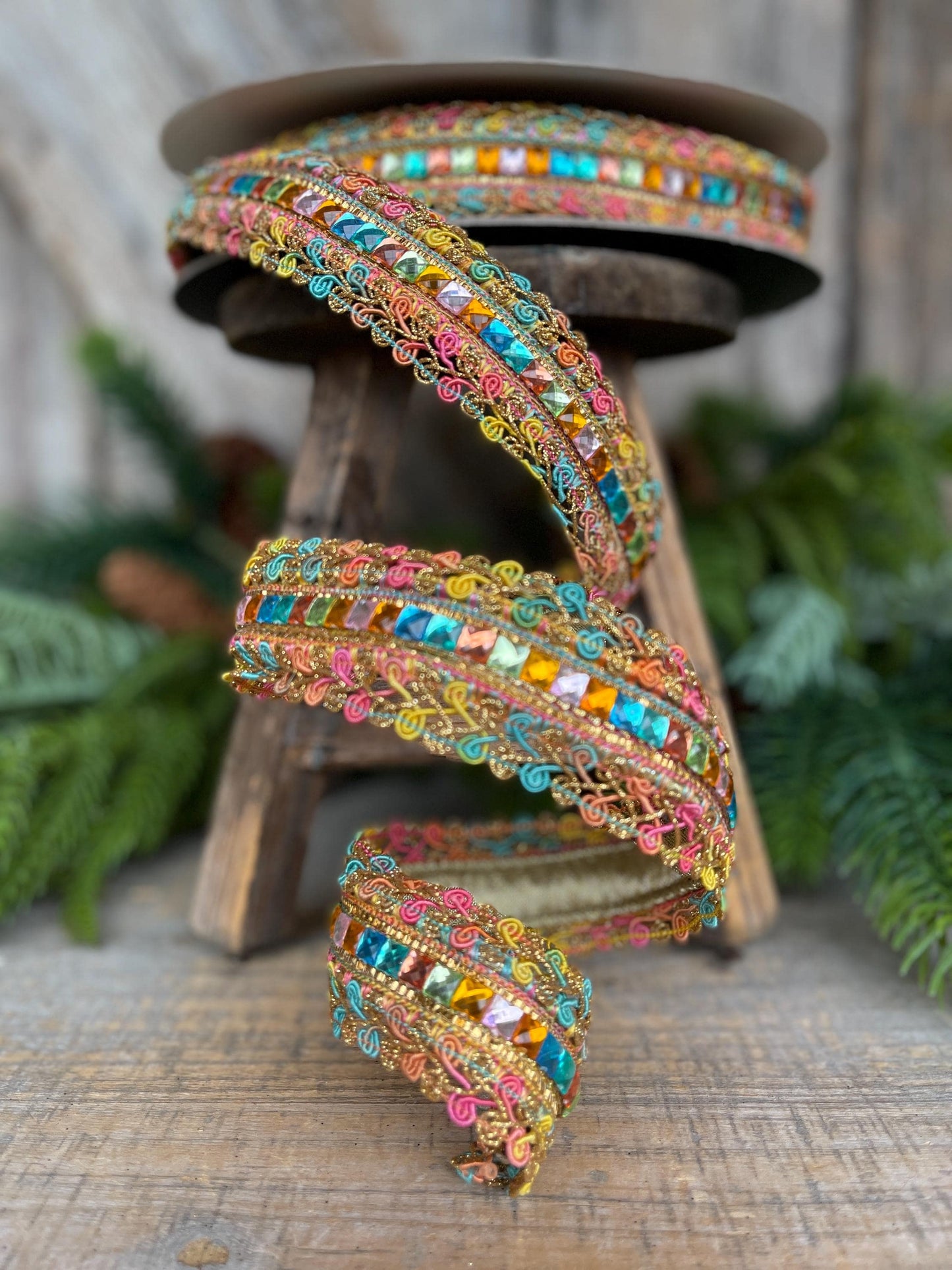 1.5" Sherbert Swirls Ribbon, Farrisilk Ribbon, Jeweled RIbbon, Pastel Ribbon, Candy Ribbon, Designer Ribbon, Christmas Ribbon, RK782-32
