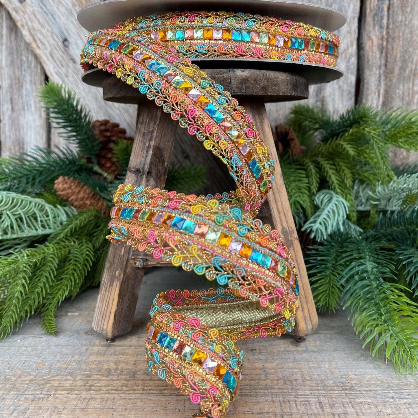 1.5" Sherbert Swirls Ribbon, Farrisilk Ribbon, Jeweled RIbbon, Pastel Ribbon, Candy Ribbon, Designer Ribbon, Christmas Ribbon, RK782-32