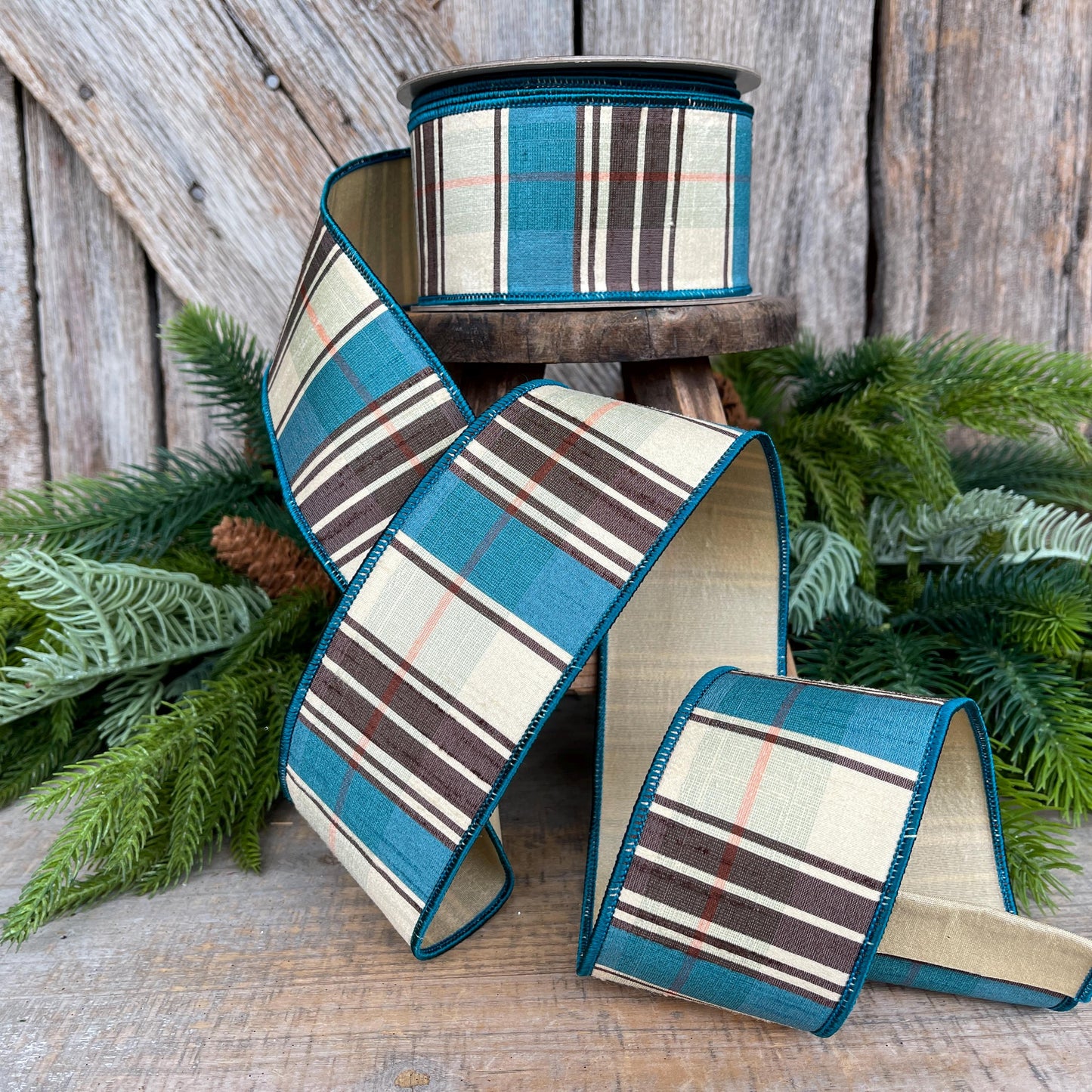 2.5" Fall Plaid Ribbon, Chocolate Hampton Plaid Ribbon, Farrisilk Ribbon