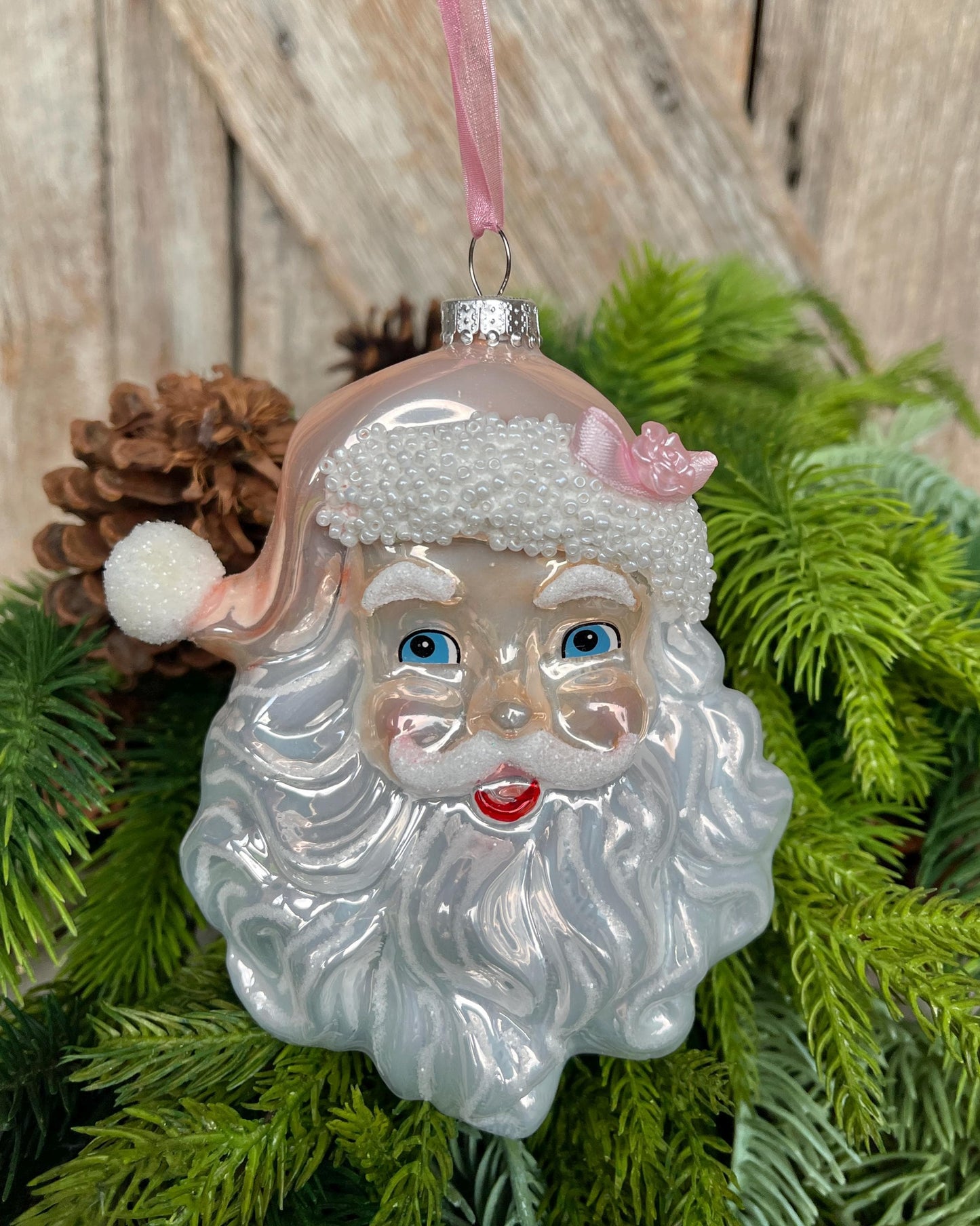 5.9" Pink Santa Ornament, Pinkmas Ornament, Pink Christmas Ornament, Pink Santa Claus Ornament, Glass Pink Ornament