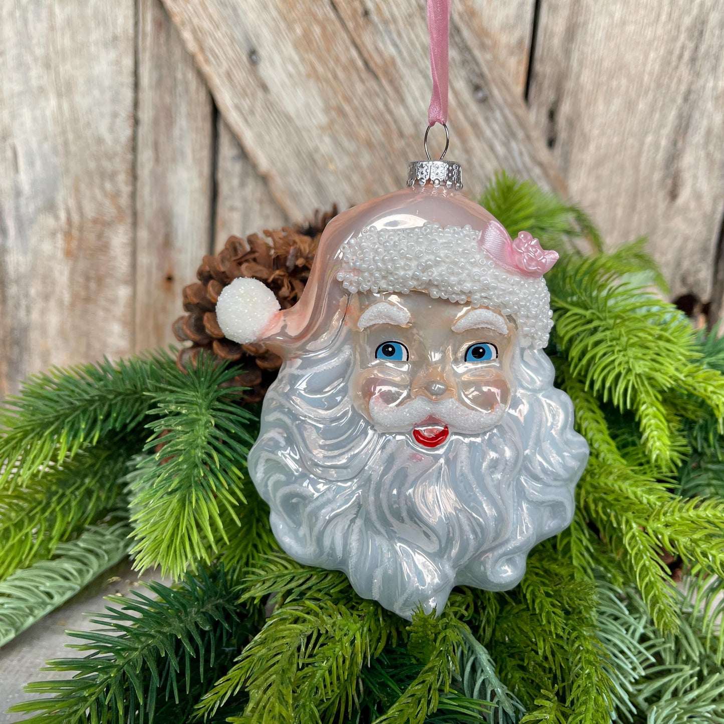 5.9" Pink Santa Ornament, Pinkmas Ornament, Pink Christmas Ornament, Pink Santa Claus Ornament, Glass Pink Ornament