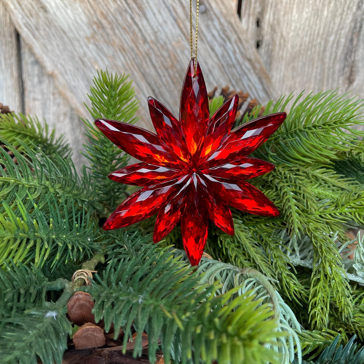 4" Red Jewel Poinsettia Ornament, Christmas Ornament, Red Jewel Ornament, Poinsettia Ornament