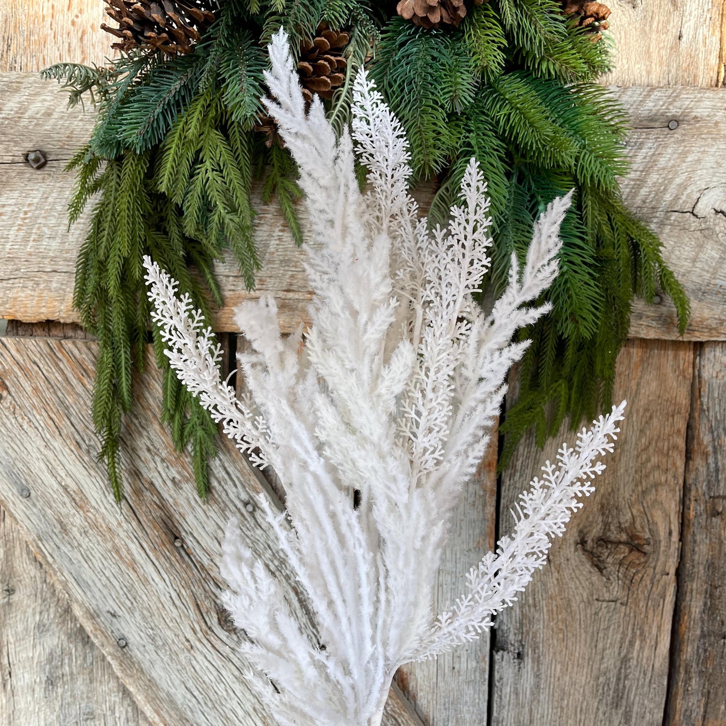 29" White Christmas Bush, White Pampas Spray, White Filler Bush