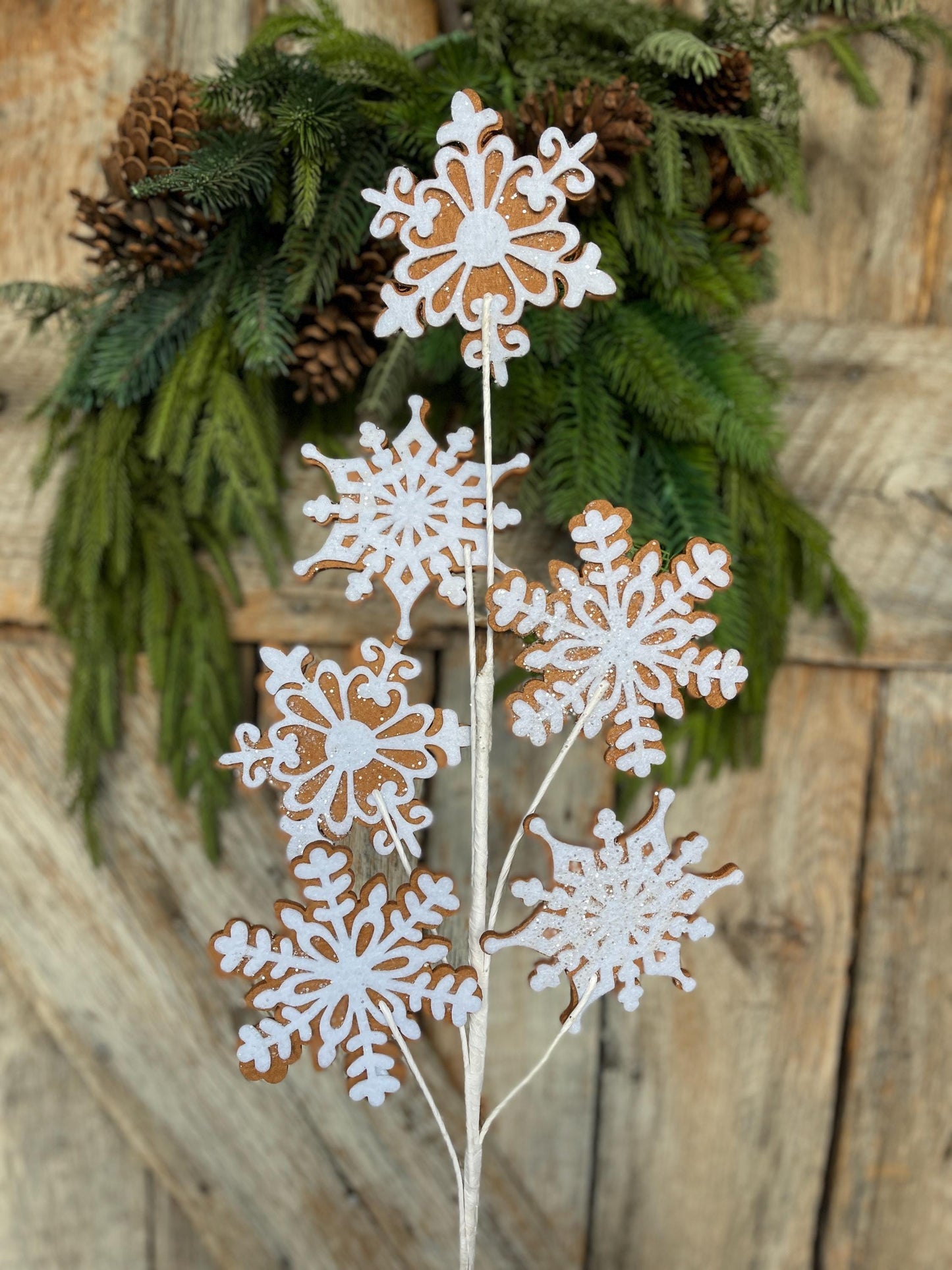 28" Gingerbreak Snowflake Spray, Snowflake Spray, CHristmas Tree Spray, Gingerbread Decor, Gingerbread CHristmas Spray, Snowflake Decor