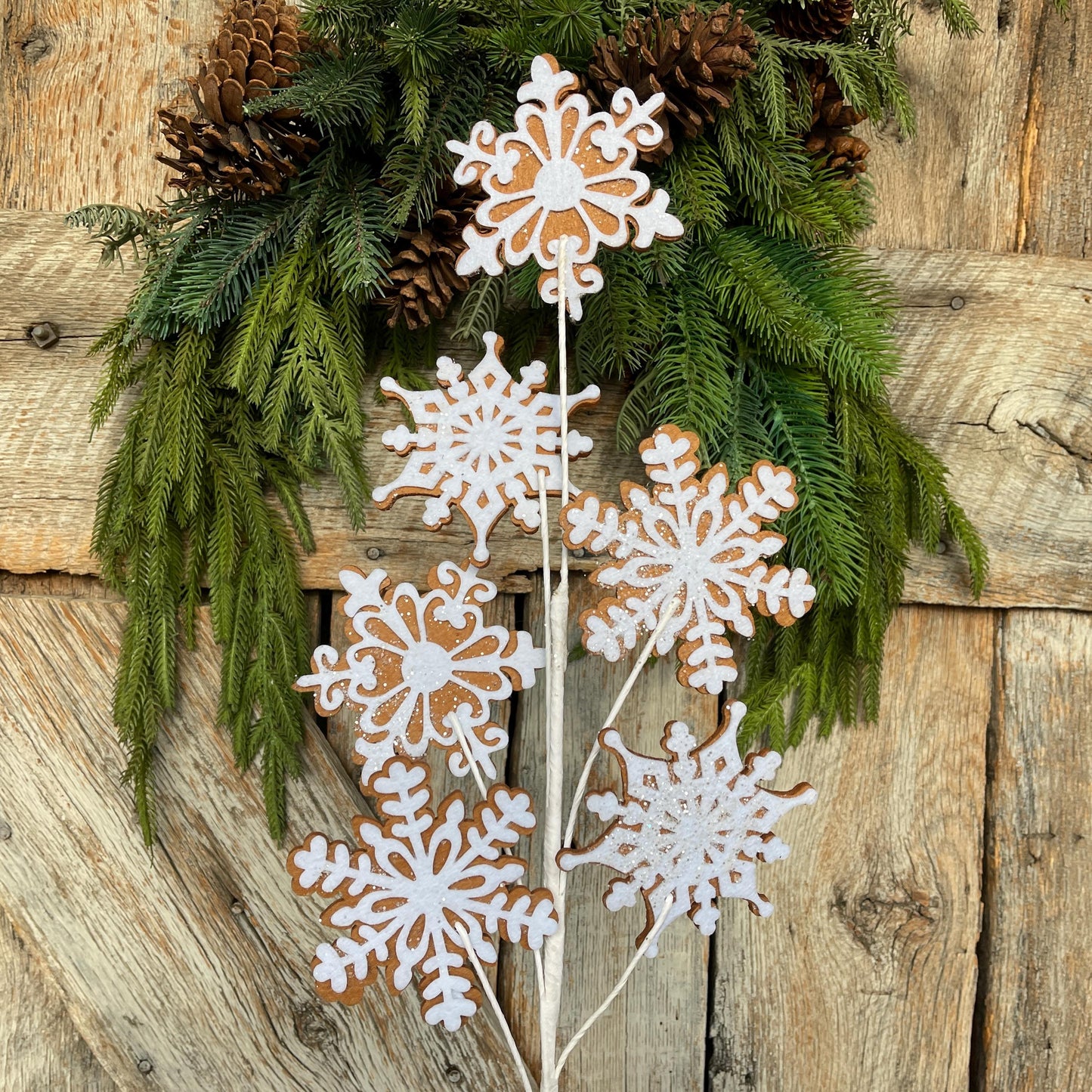 28" Gingerbreak Snowflake Spray, Snowflake Spray, CHristmas Tree Spray, Gingerbread Decor, Gingerbread CHristmas Spray, Snowflake Decor