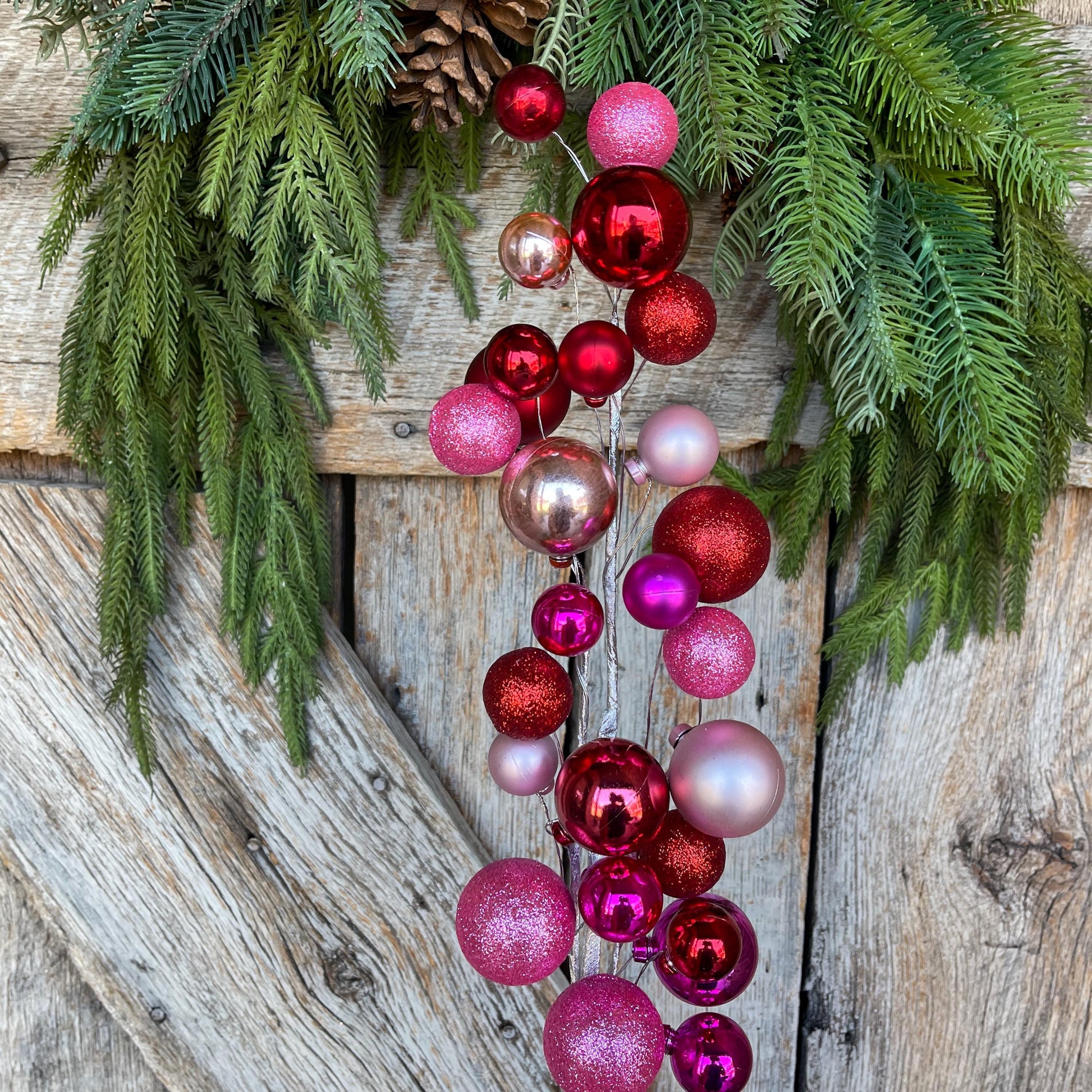 30" Ball Spray, Pink Red Colored Christmas Spray, Ornament Ball Spray