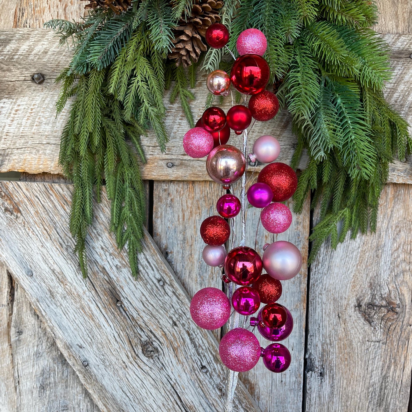 30" Ball Spray, Pink Red Colored Christmas Spray, Ornament Ball Spray