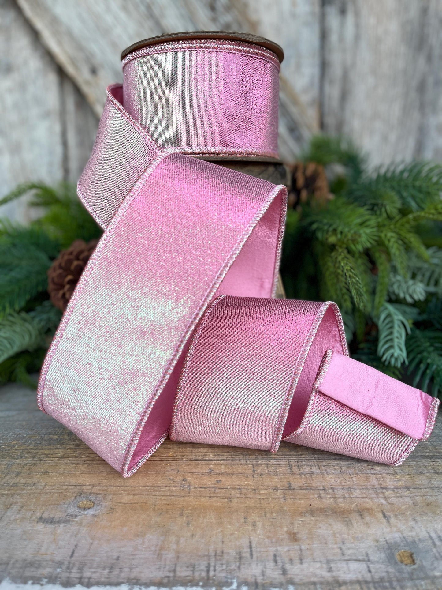 2.5 Light Pink ribbon, Iridescent Pink, Christmas Tree Ribbon