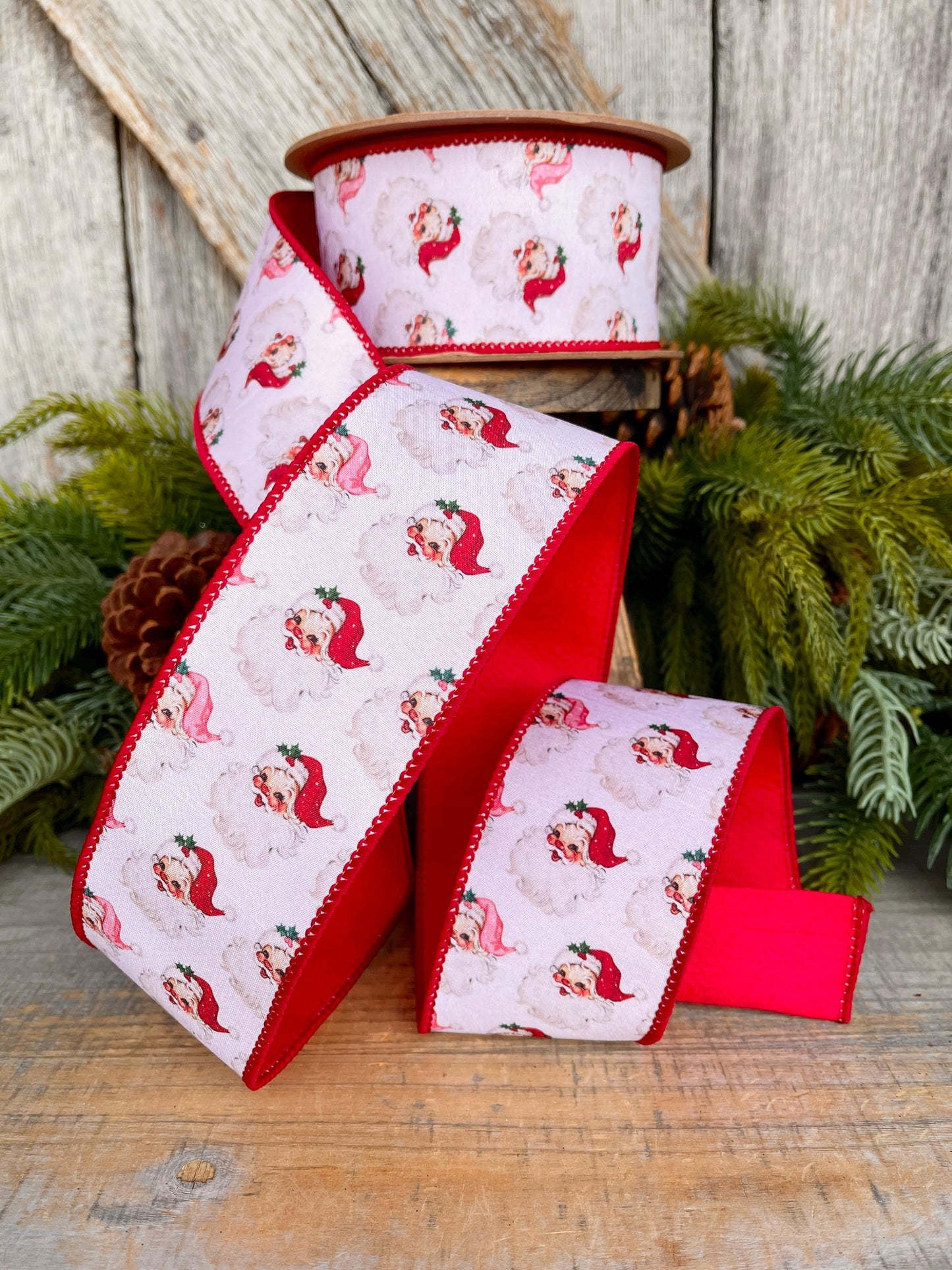 2.5" Vintage Santa Ribbon, Christmas Santa Ribbon, 2.5" x 10yds