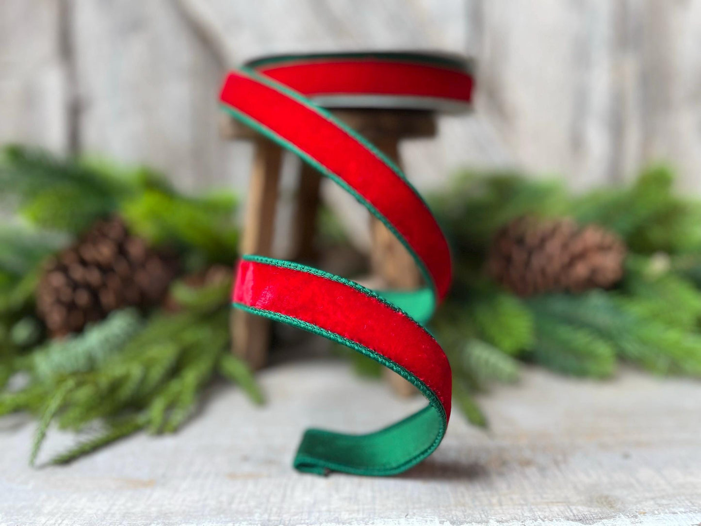 1" Red Emerald Velvet, Farrisilk Ribbon, 2 Tone Velvet