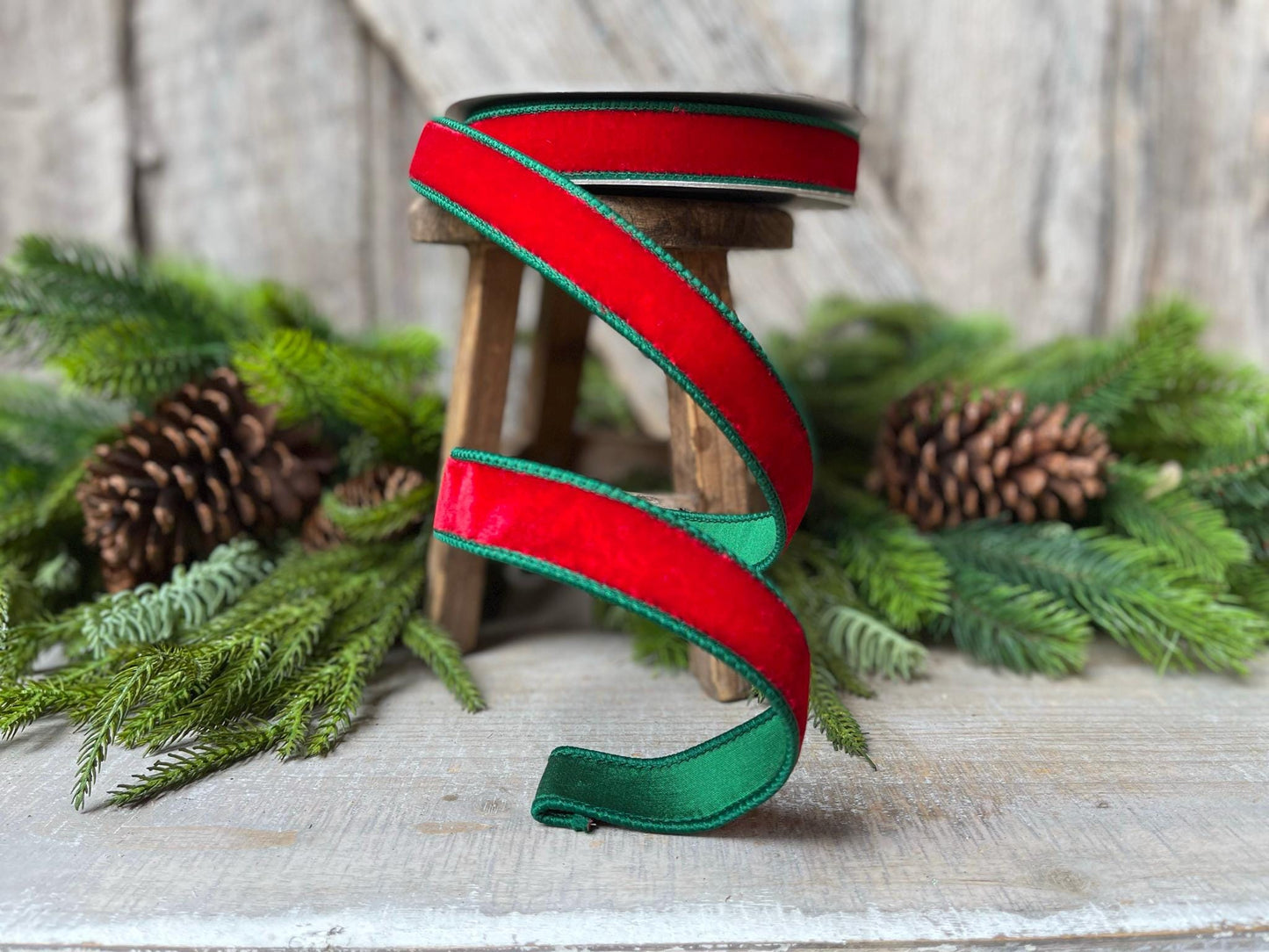 1" Red Emerald Velvet, Farrisilk Ribbon, 2 Tone Velvet