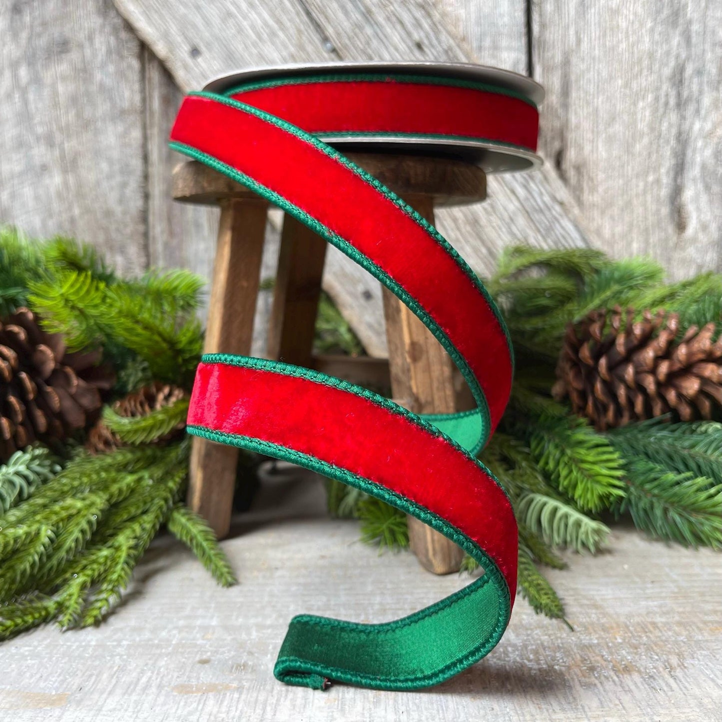 1" Red Emerald Velvet, Farrisilk Ribbon, 2 Tone Velvet
