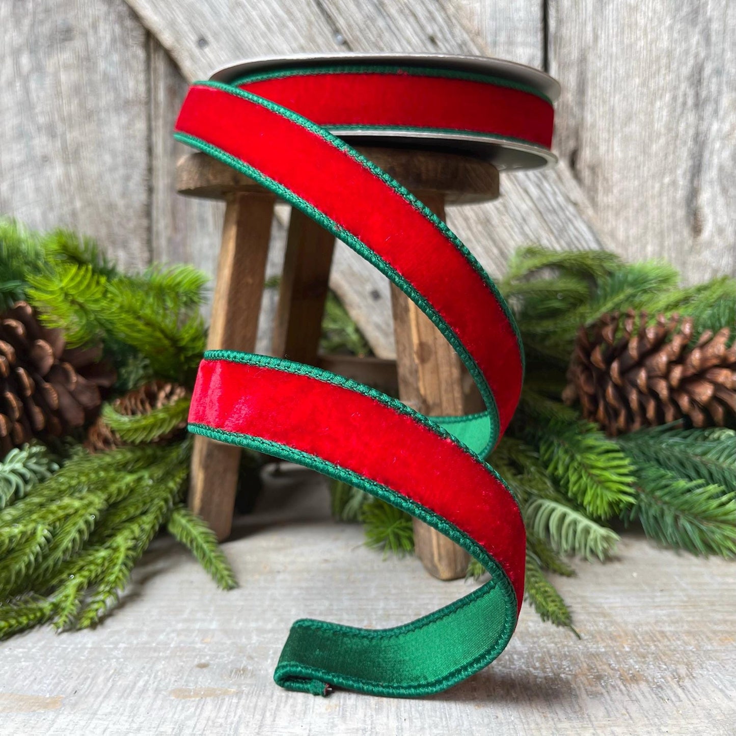 1" Red Emerald Velvet, Farrisilk Ribbon, 2 Tone Velvet