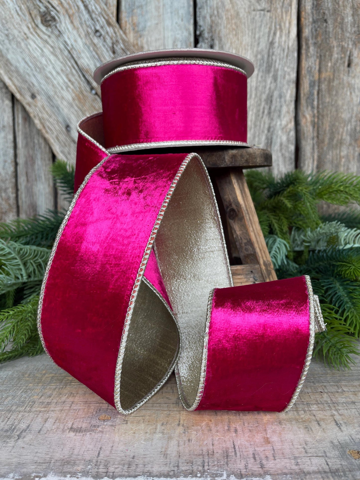 2.5” Hot Pink Satin Velvet, Farrisilk Velvet, Pink Velvet Ribbon, Hot Pink Ribbon, wired ribbon, velvet ribbon, 10 yards, RK662-08
