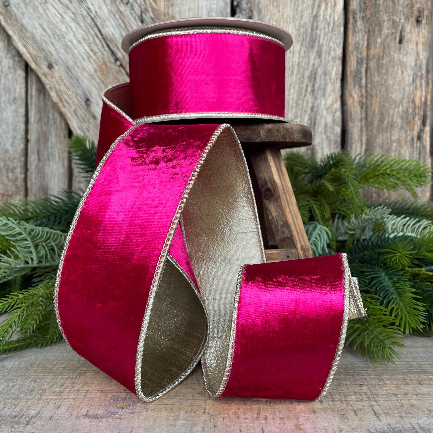 2.5” Hot Pink Satin Velvet, Farrisilk Velvet, Pink Velvet Ribbon, Hot Pink Ribbon, wired ribbon, velvet ribbon, 10 yards, RK662-08