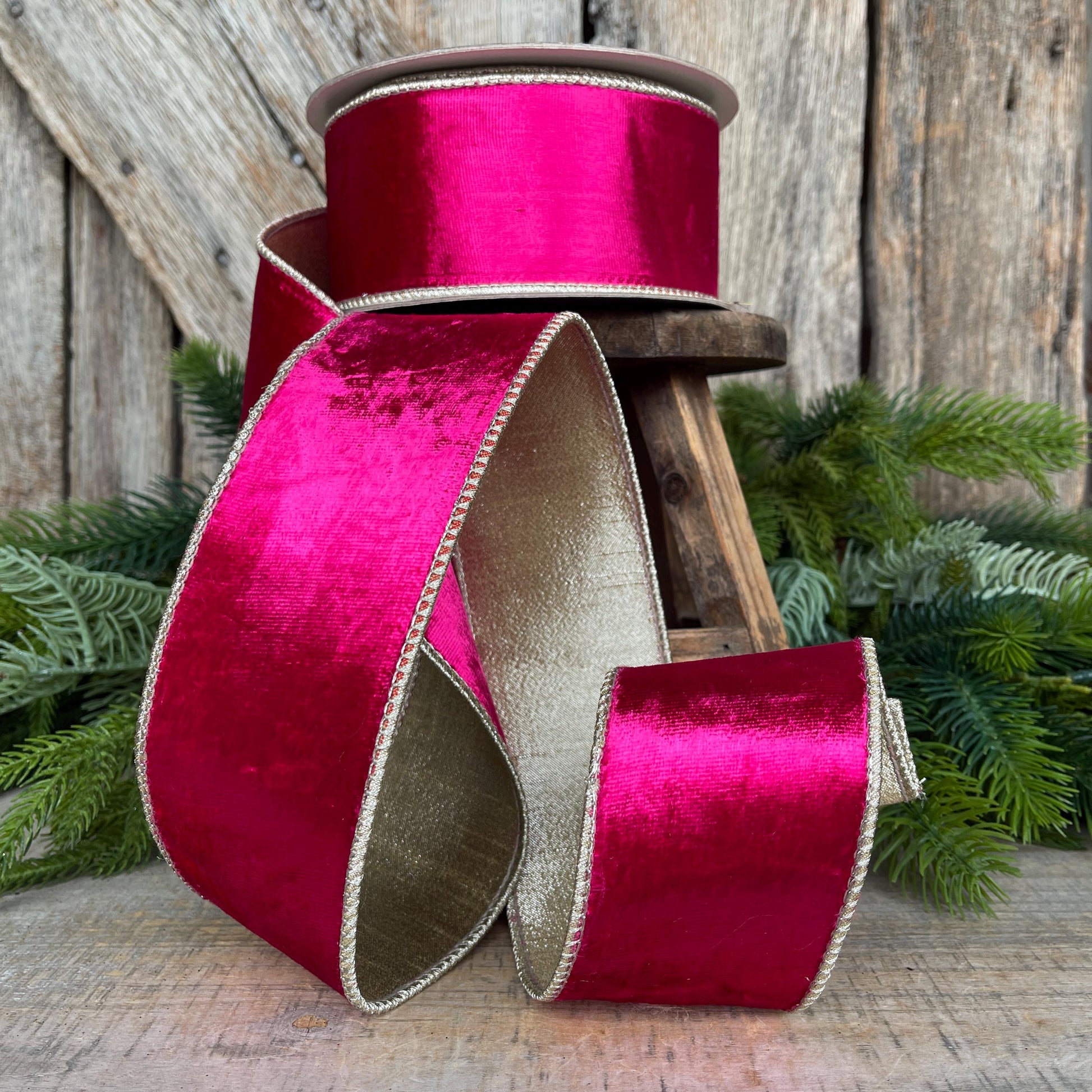 2.5” Hot Pink Satin Velvet, Farrisilk Velvet, Pink Velvet Ribbon