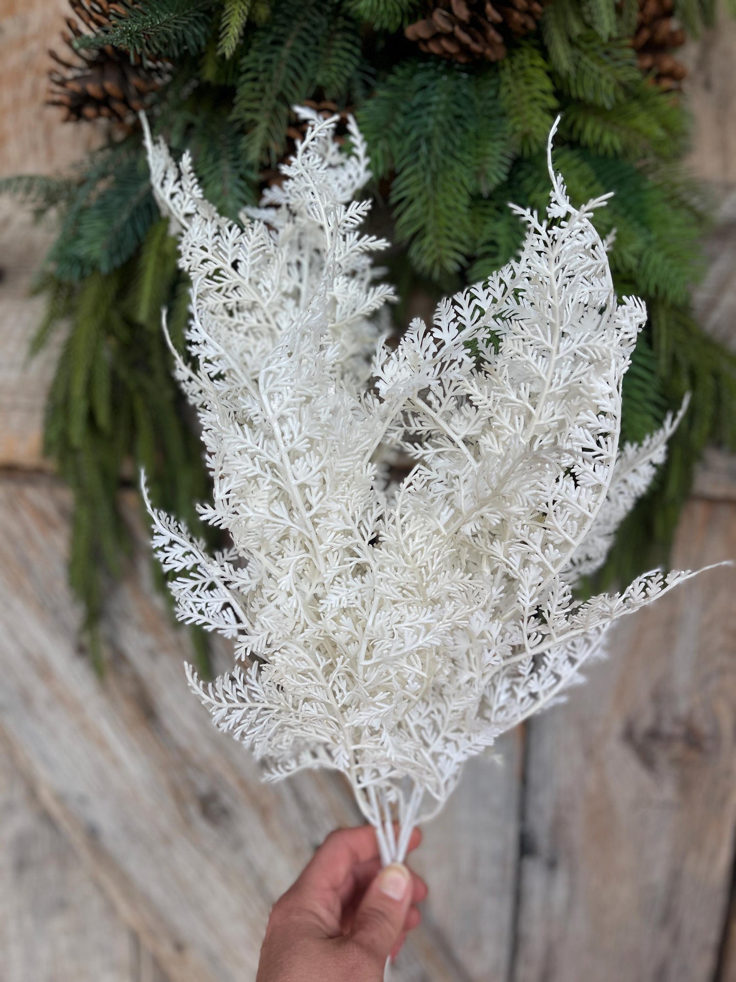 22" White Christmas Bush, White Christmas Fern, White Filler Bush, Filler Bush, White Greenery Bush, 85268-WT