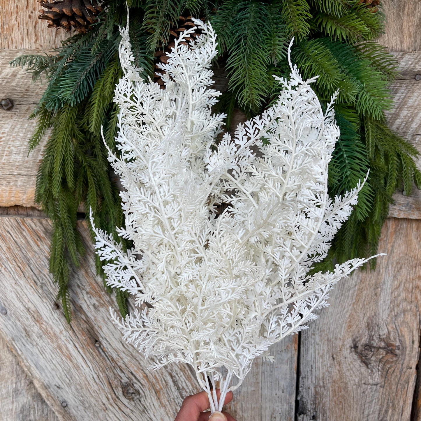 22" White Christmas Bush, White Christmas Fern, White Filler Bush, Filler Bush, White Greenery Bush, 85268-WT