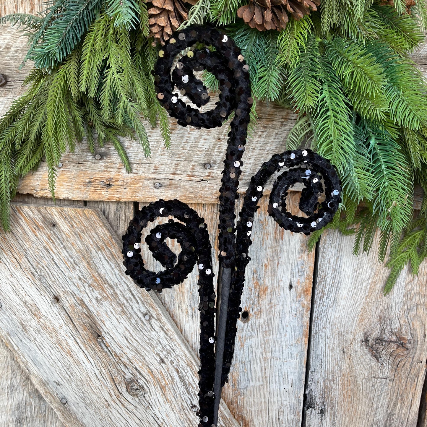 29" Black Sequin Curly Spray, Halloween Spray, Floral Spray