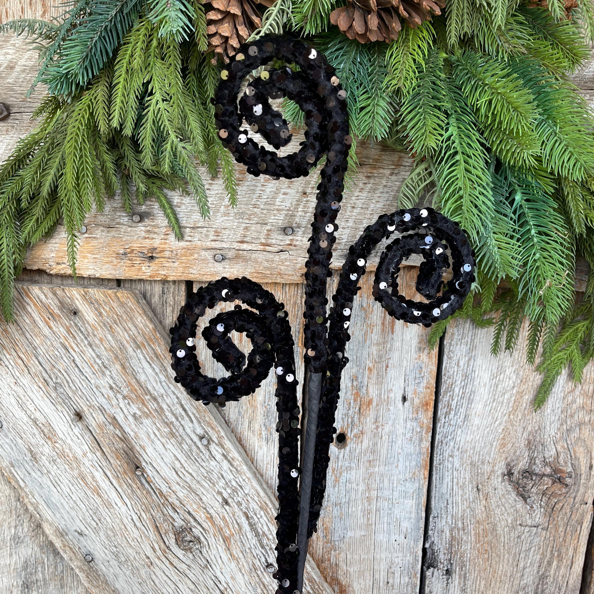 29" Black Sequin Curly Spray, Halloween Spray, Floral Spray