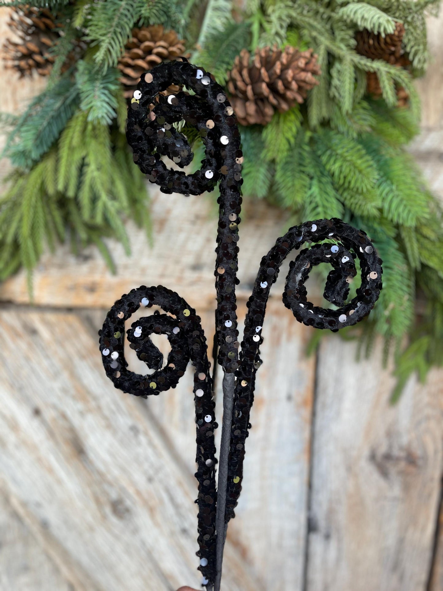 29" Black Sequin Curly Spray, Halloween Spray, Floral Spray